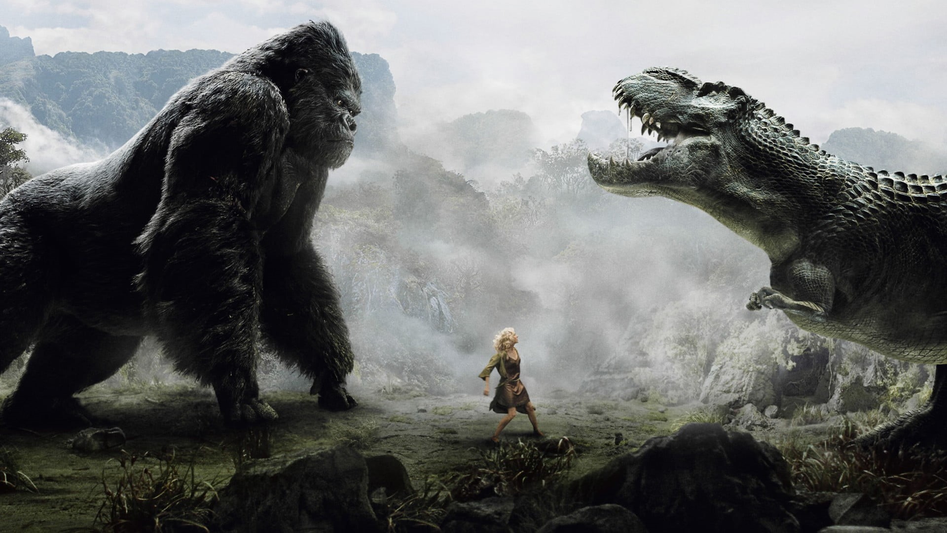 king, sky, standing, 1080P, movies, kong, animal wildlife, outdoors, nature, movie, poster, sculpture, mountain, beauty in nature, rock, day, representation, HD Wallpaper