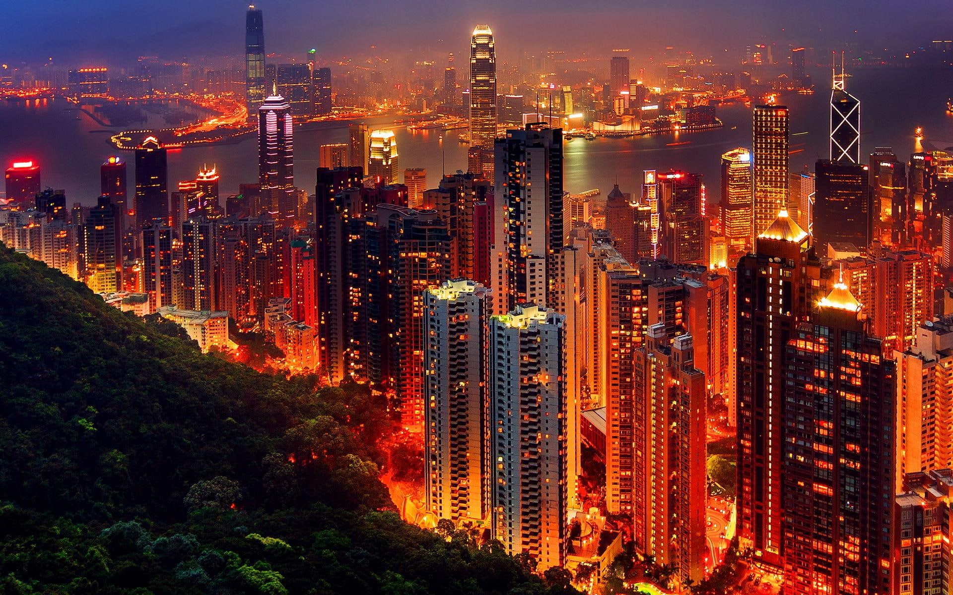 hong kong, hong, china, 1080P, kong, night, HD Wallpaper
