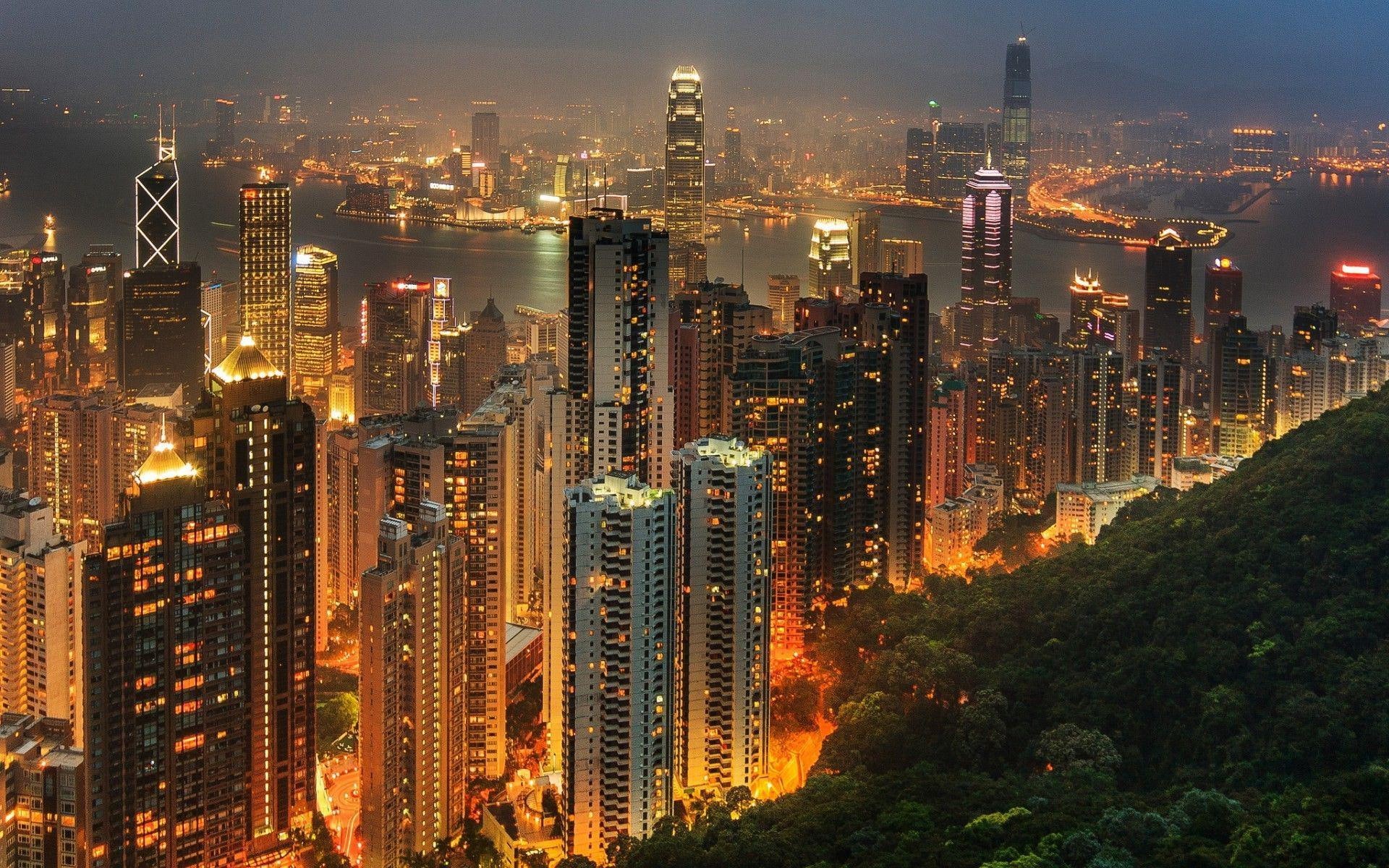 hong kong, 1080P, hong, world, kong, 1920x1200, illustration, asia, lights, night, city, HD Wallpaper