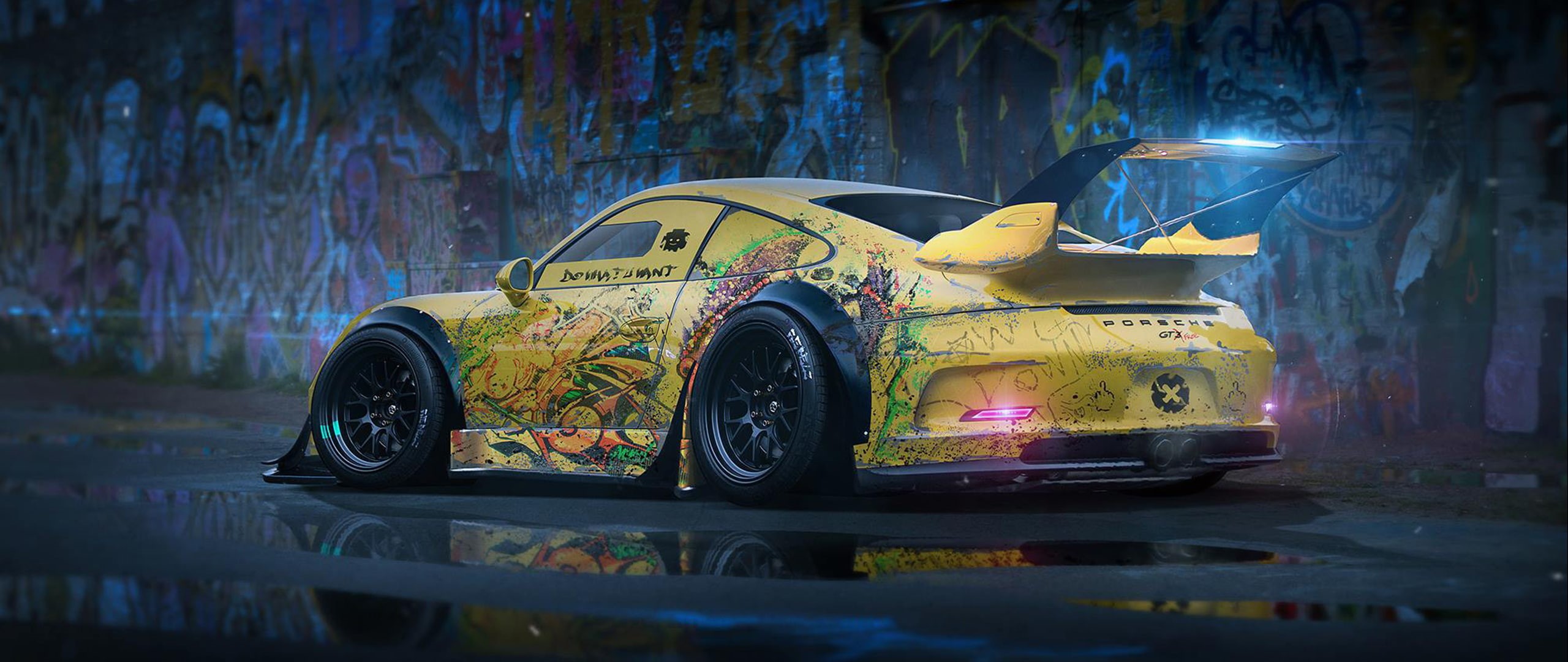 ultra-wide, artwork, car, render, 2K, Khyzyl Saleem, Porsche, HD Wallpaper