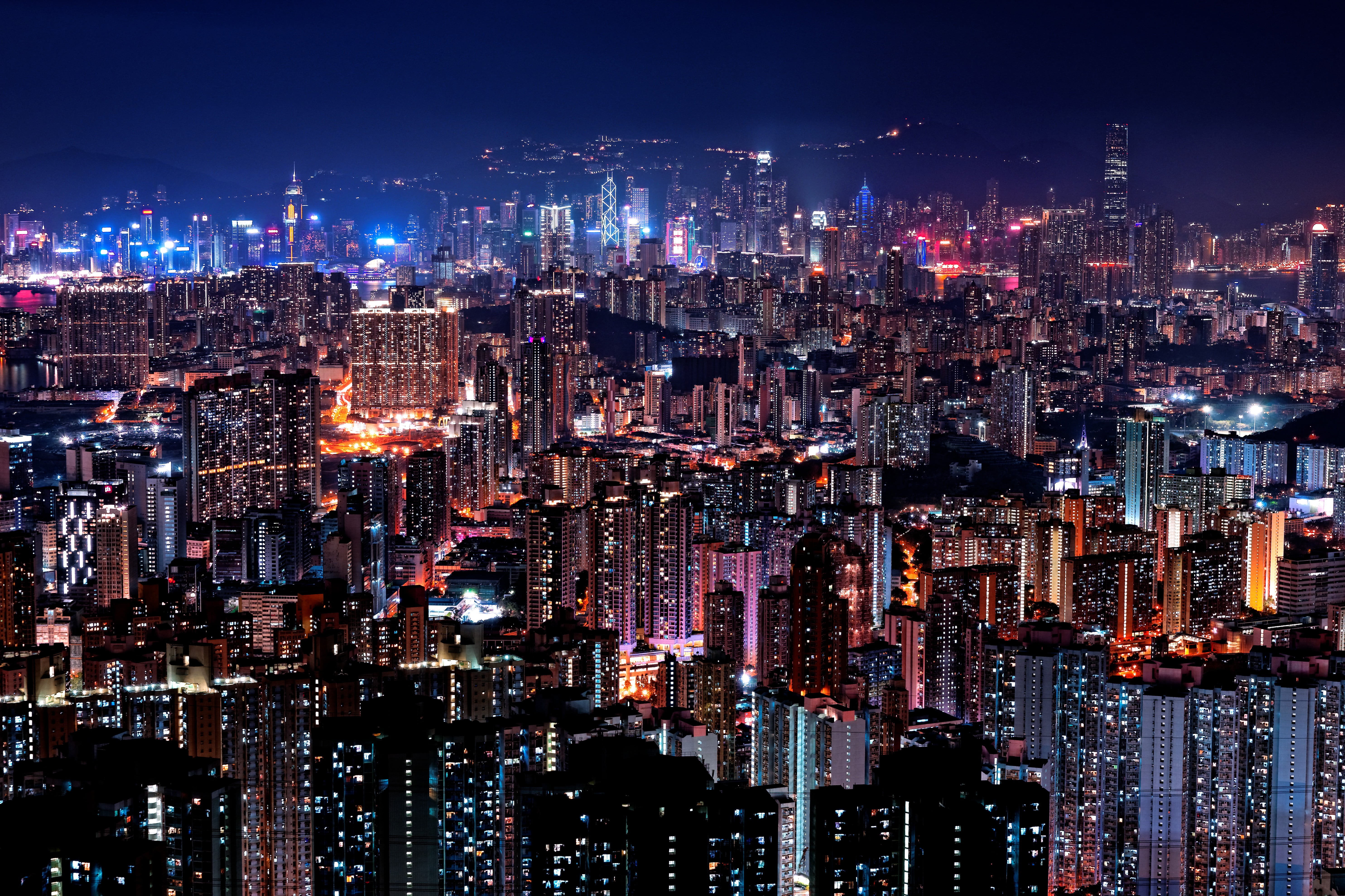 built Structure, building Exterior, hong Kong, asia, urban Scene, night, city building, skyscraper, cityscape, famous Place, painting, downtown District, HD Wallpaper
