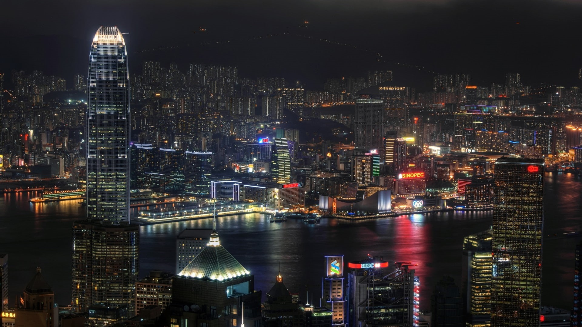 night, 1080P, city, China, Hong Kong, cityscape, HD Wallpaper