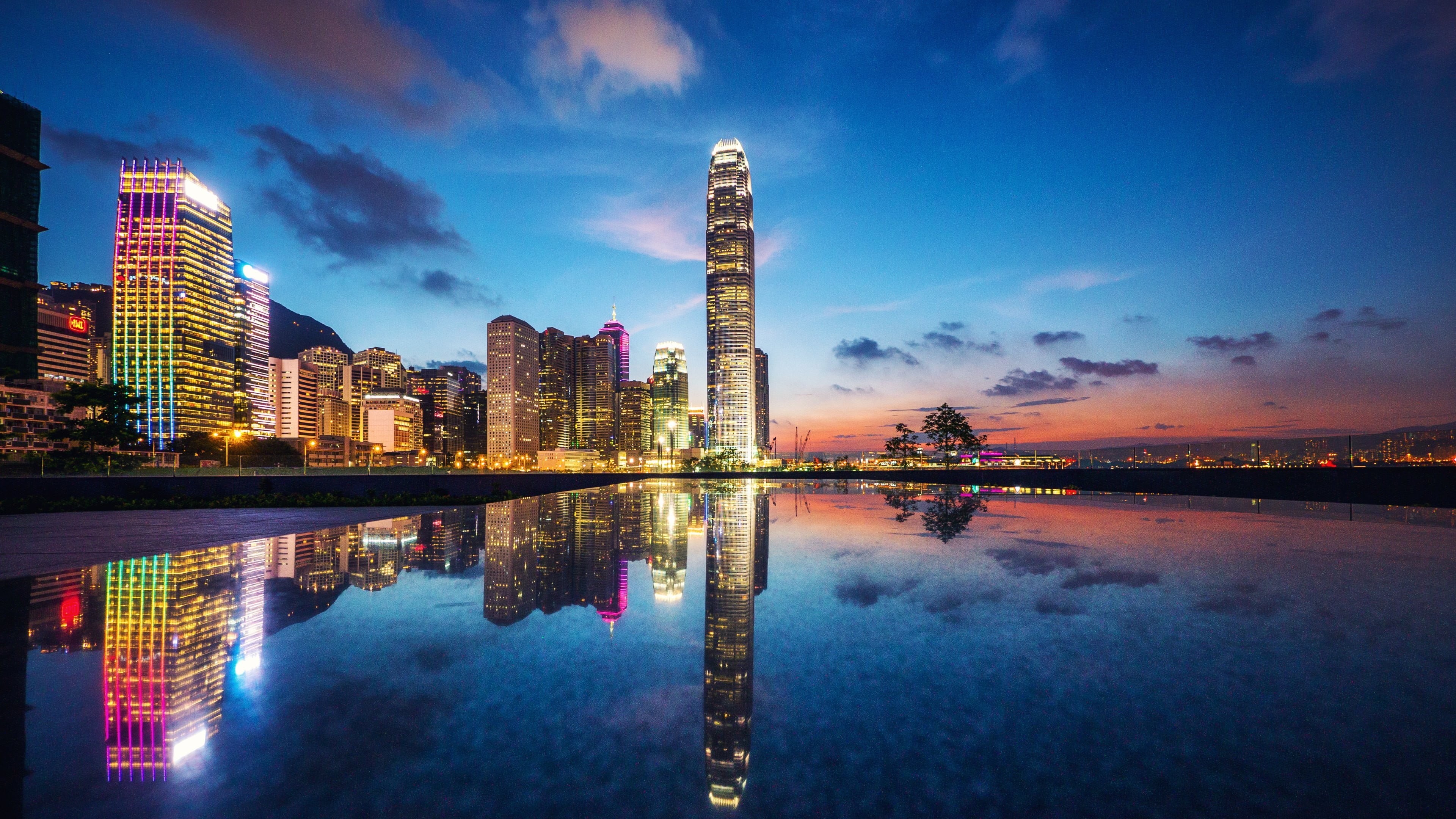 built structure, urban skyline, office building exterior, high, building, sky, rise, skyscraper, architecture, nature, cloud - sky, water, black, financial district, HD Wallpaper