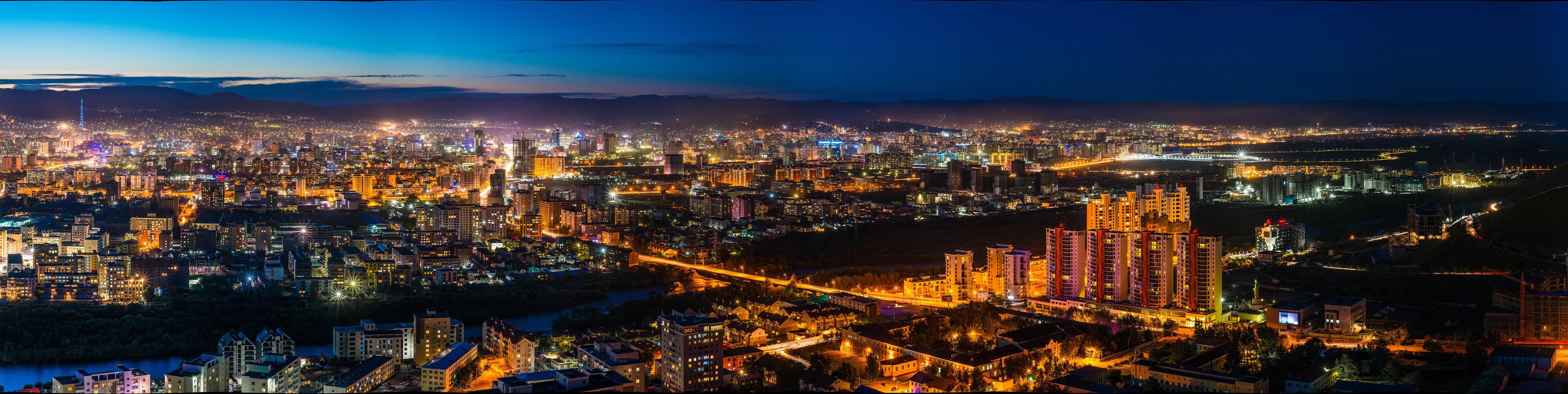 aerial view, city life, outdoors, mongolia, travel destinations, nightlife, panoramic, afterlight, building, office building exterior, urban skyline, sky, HD Wallpaper