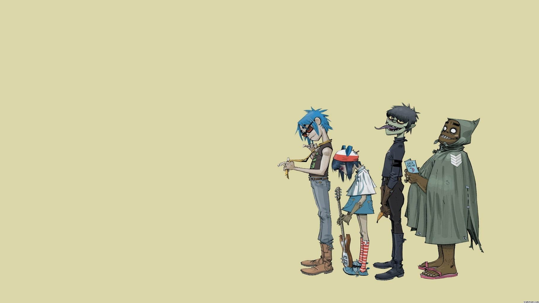 studio shot, men, band, Russel Hobbs, representation, 2-D, Jamie Hewlett, day, 720P, copy space, Gorillaz, headwear, costume, music, unrecognizable person, HD Wallpaper