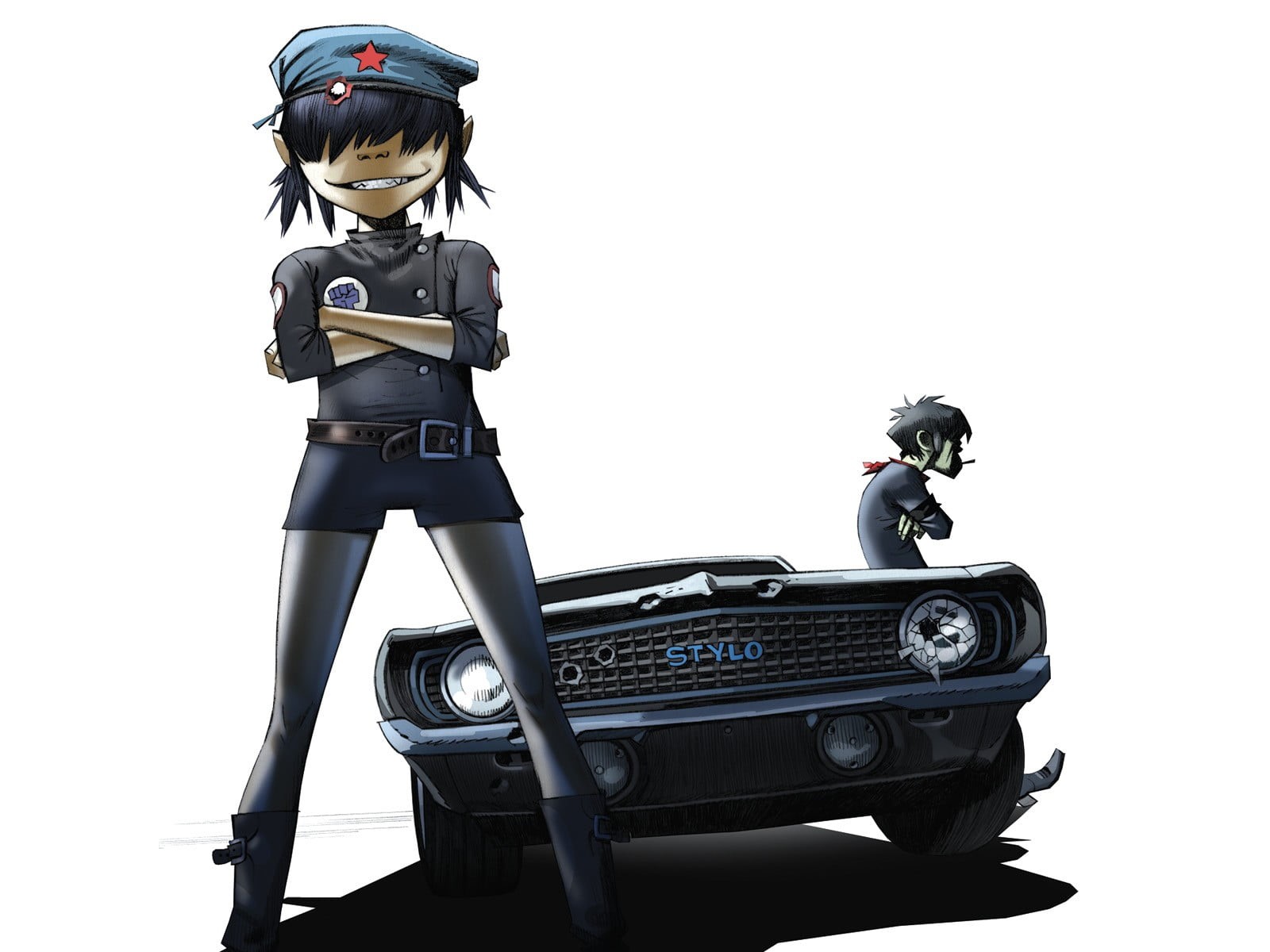 travel, casual clothing, leisure activity, Noodle, Jamie Hewlett, 720P, standing, land vehicle, technology, illustration, studio shot, people, transportation, HD Wallpaper