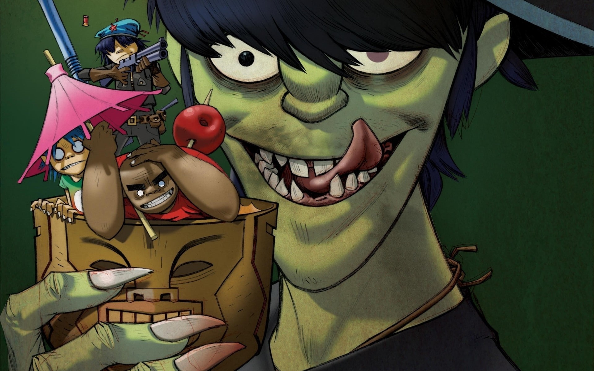 2-D, day, creativity, Gorillaz, arts culture and entertainment, fashion, representation, music, festival, male likeness, carnival, large group of objects, HD Wallpaper