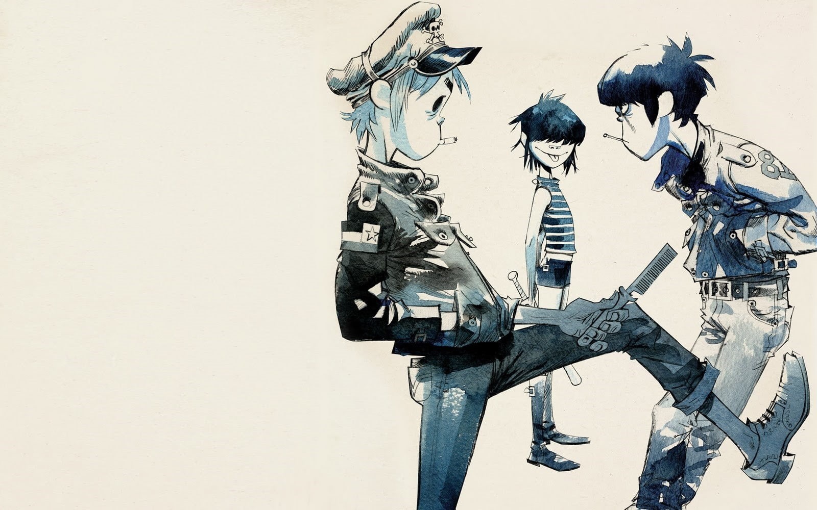 people, action, Noodle, figure, clothing, gray, men, lifestyles, women, arts culture and entertainment, full length, Gorillaz, adult, casual clothing, group of people, HD Wallpaper