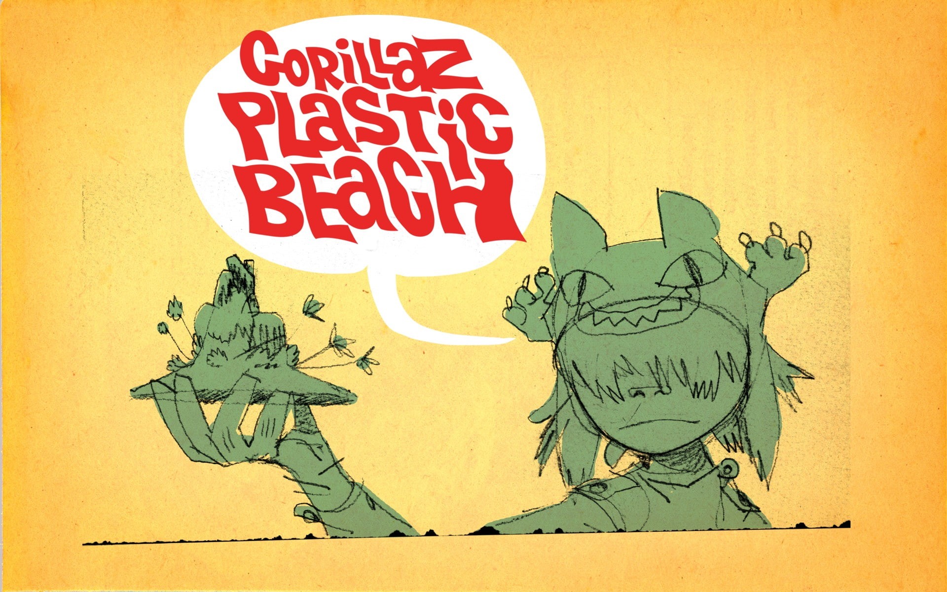 human representation, love, yellow, nature, western script, close-up, red, Jamie Hewlett, 1080P, representation, creativity, paper, message, Plastic Beach, HD Wallpaper