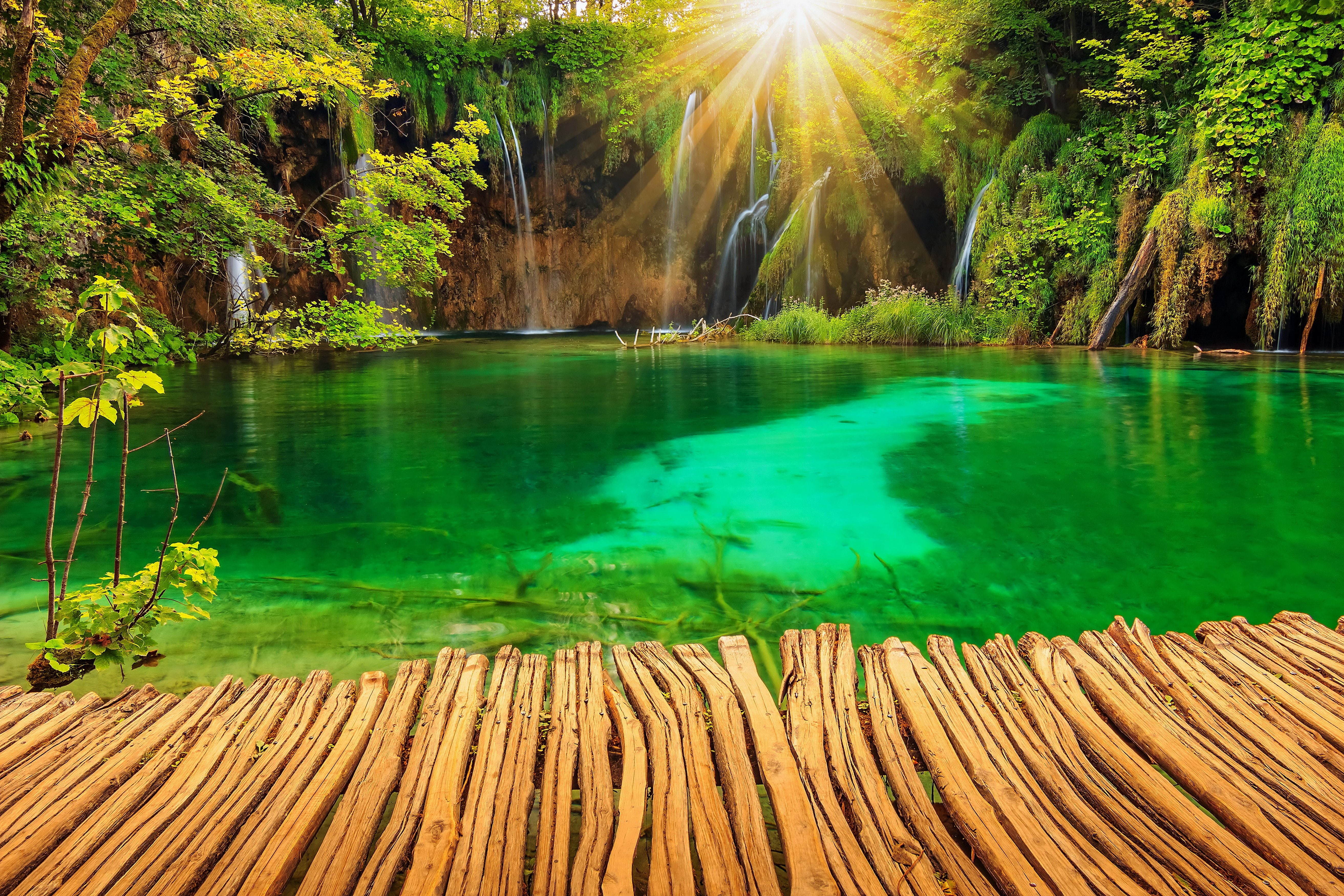 light, rays, 5K, plitvice, nature, lake, waterfall, croatia, parks, garden, HD Wallpaper