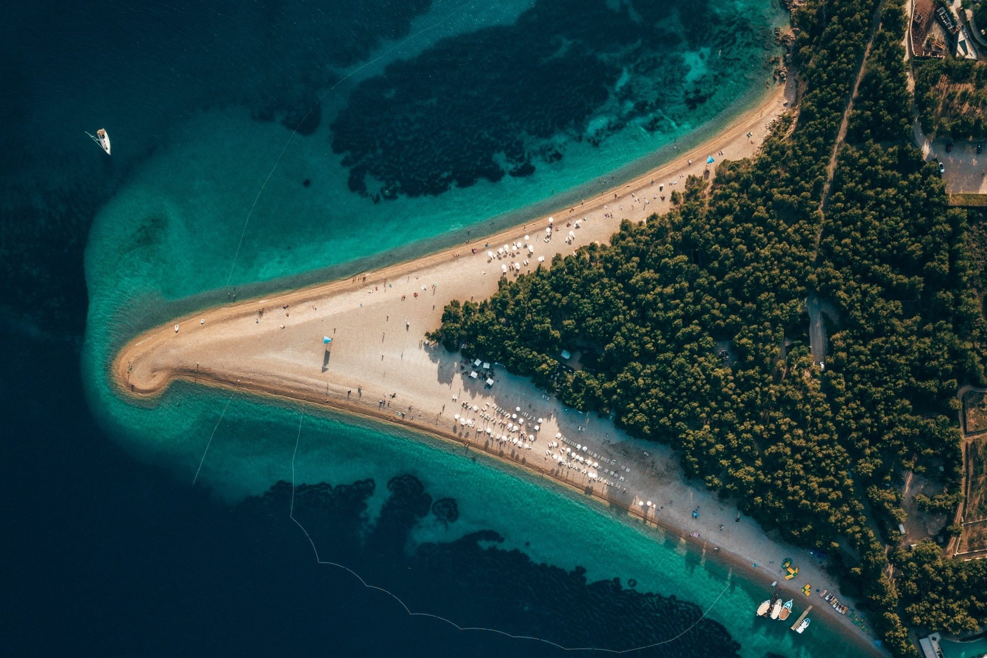 beauty in nature, nature, water, turquoise colored, outdoors, land, 1080P, transportation, trees, day, boat, holiday, beach, aerial view, tree, environment, HD Wallpaper
