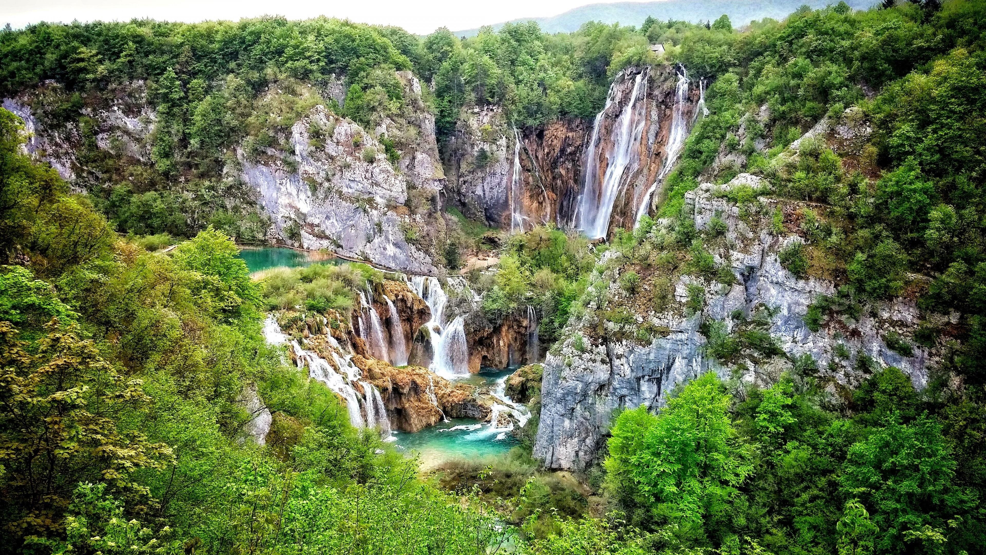 lakes, 4K, waterfall, croatia, falls, plitvice, lake, scrubs, mountain, plitvice lakes national park, tourist attraction, nature reserve, water, national park, HD Wallpaper