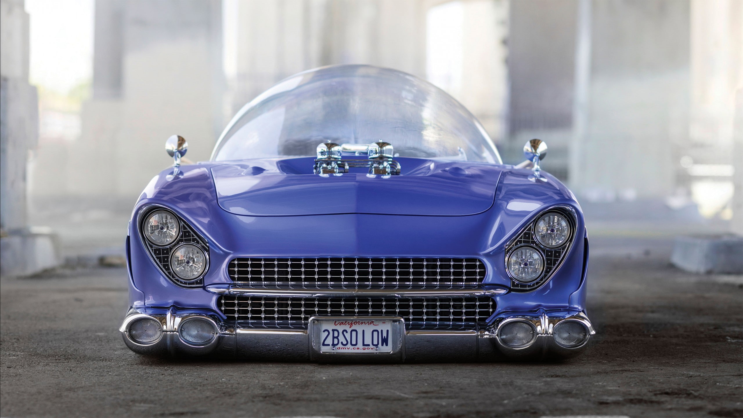 closeup, vehicle, blue, future, 1955, 2K, retrofuture, Ford " Beatnik" Bubbletop Custom, photo, HD Wallpaper