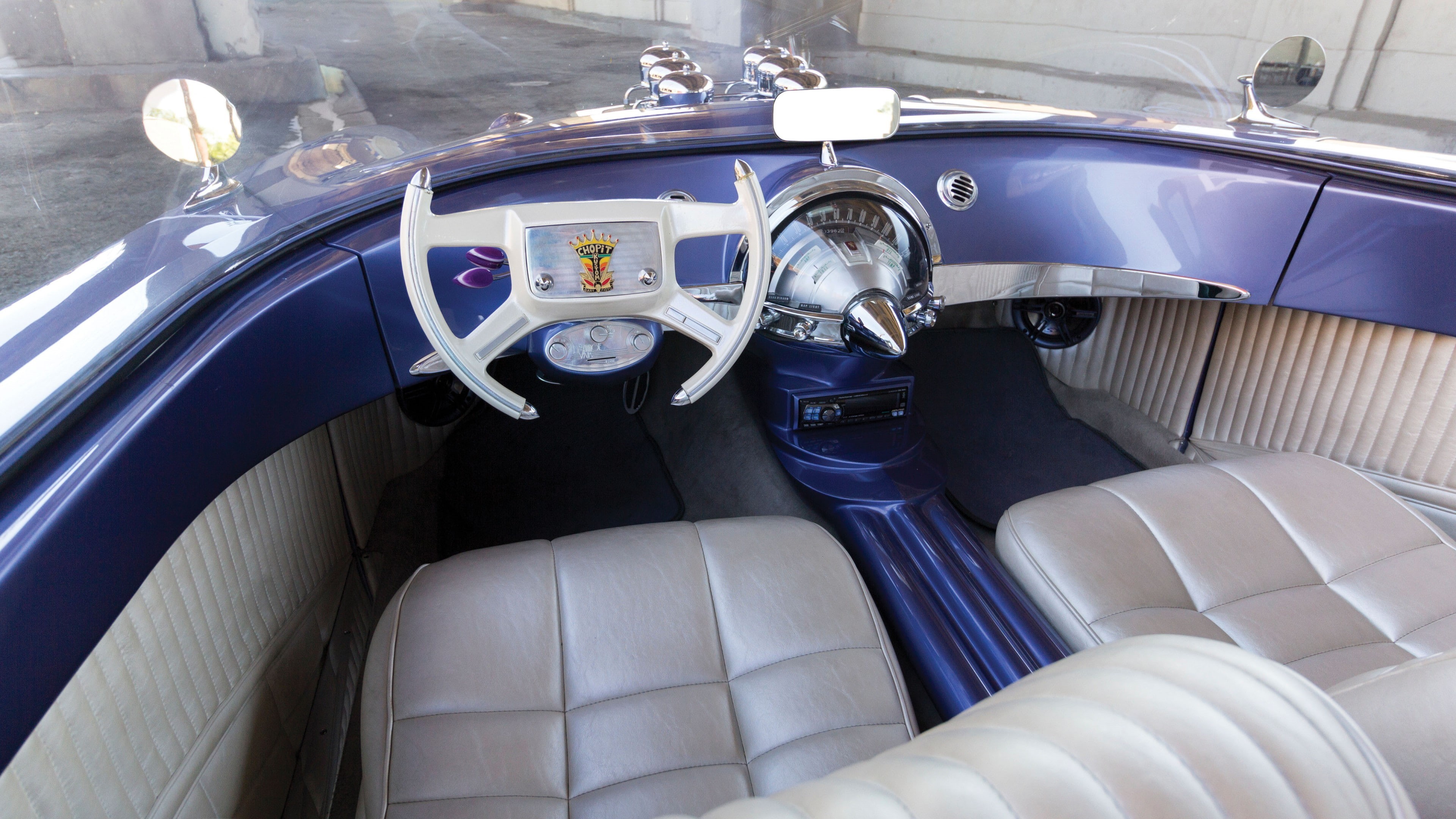 future, interior, powerboat, retrofuture, Ford " Beatnik" Bubbletop Custom, portrait, blue, 4K, 1955, HD Wallpaper