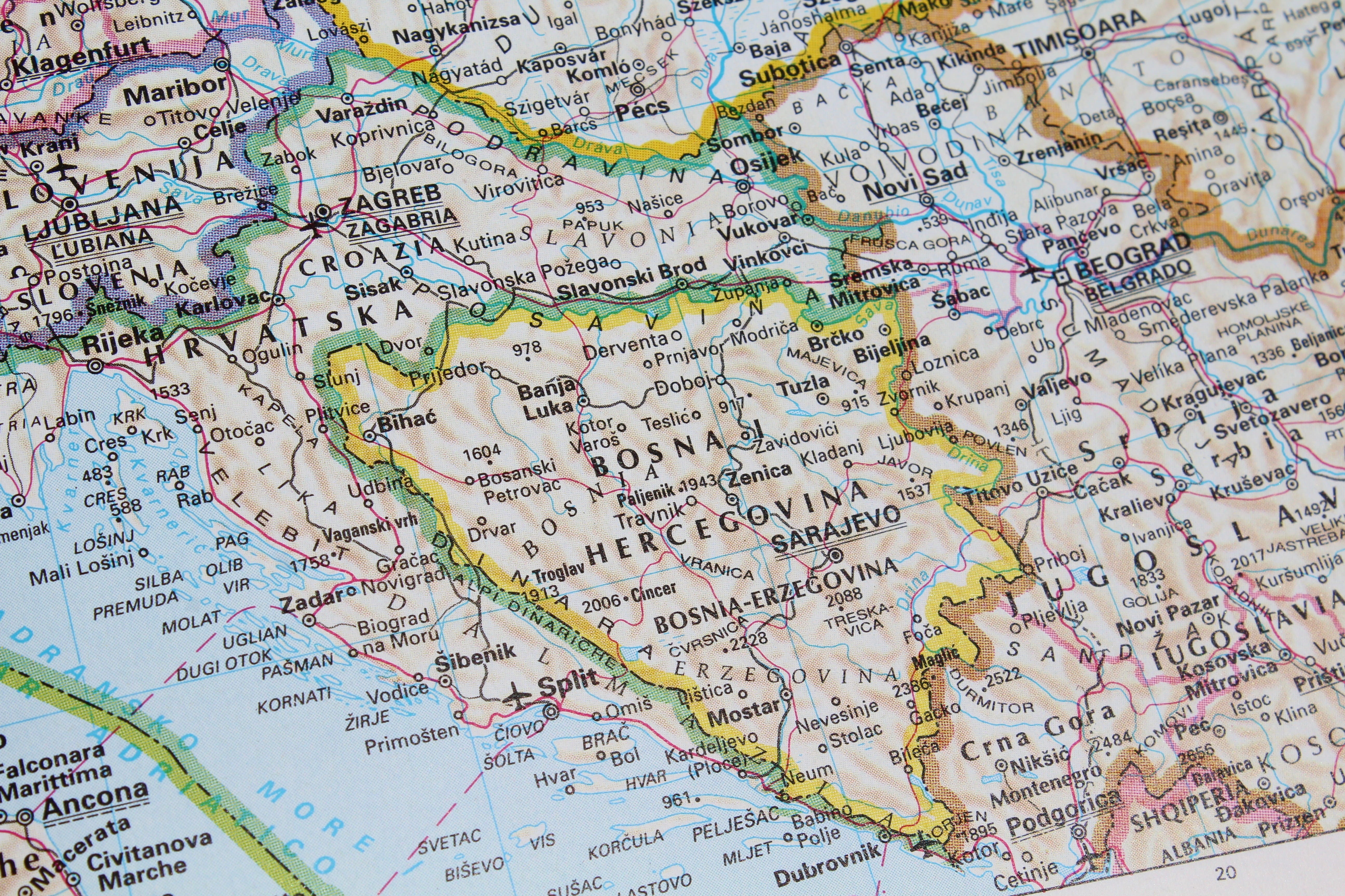zagreb, map, herzegovina, bosna, indoors, no people, direction, travel, 5K, western script, physical geography, architecture, sarajevo, Bosna I Hercegovina, HD Wallpaper