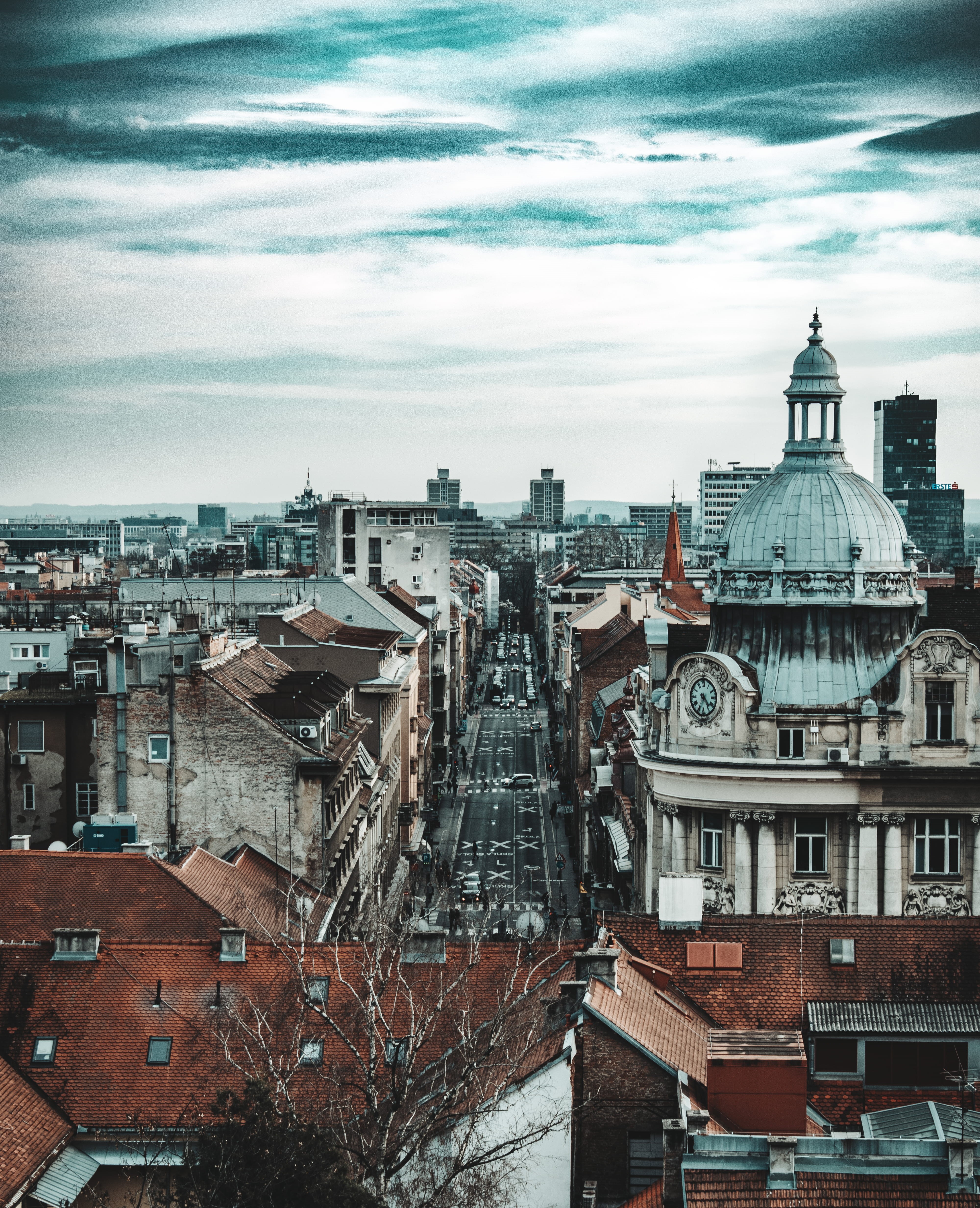 4K, day, sky, roof, photography, urban, spire, landscape, blue, travel destinations, residential district, city, built structure, tower, outdoors, town, Phone HD Wallpaper