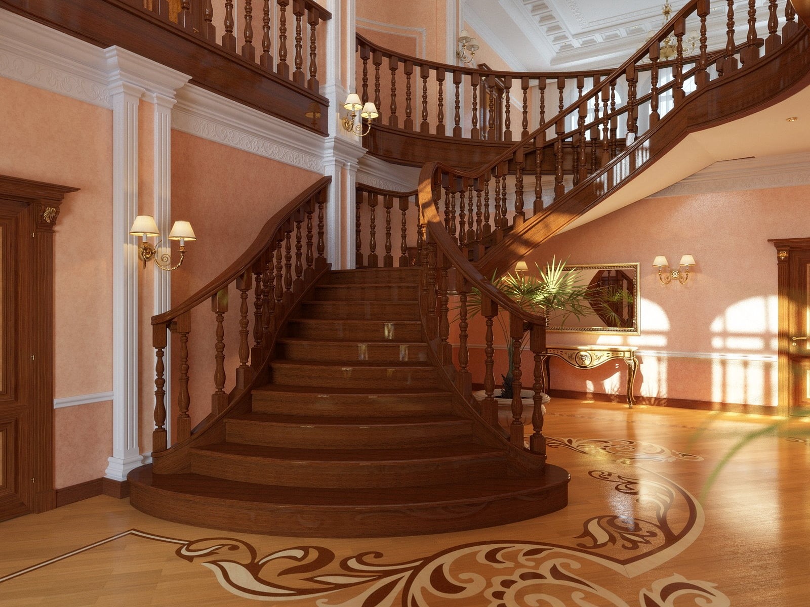 decor, interior, ceiling, architecture, style, railing, luxury, architectural column, steps, the way forward, wood, design, 720P, apartment, direction, HD Wallpaper
