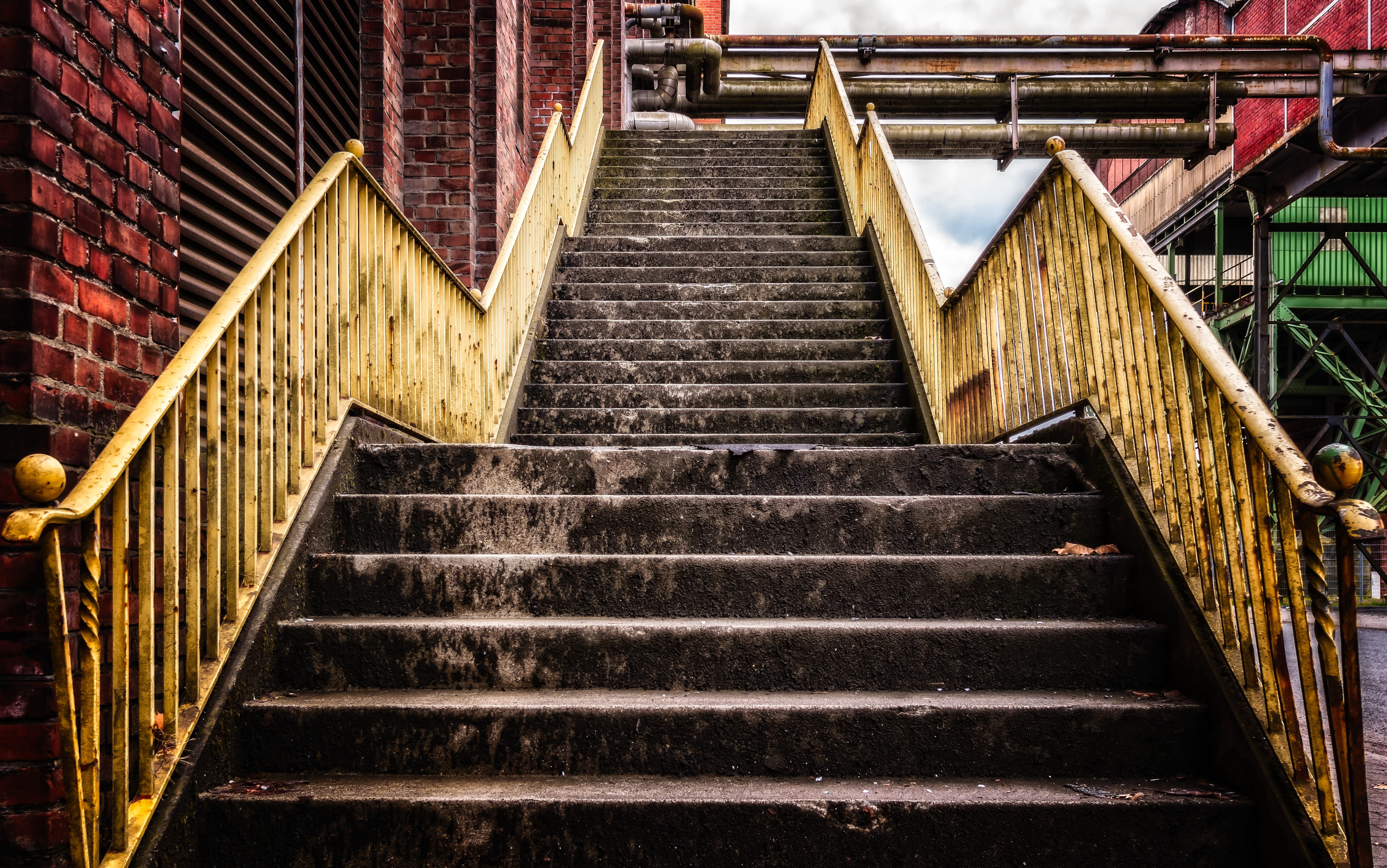 stairs, staircase, wall, external staircase, the way forward, stair, architecture, empty, day, building, wall - building feature, 5K, upward, gradually, HD Wallpaper