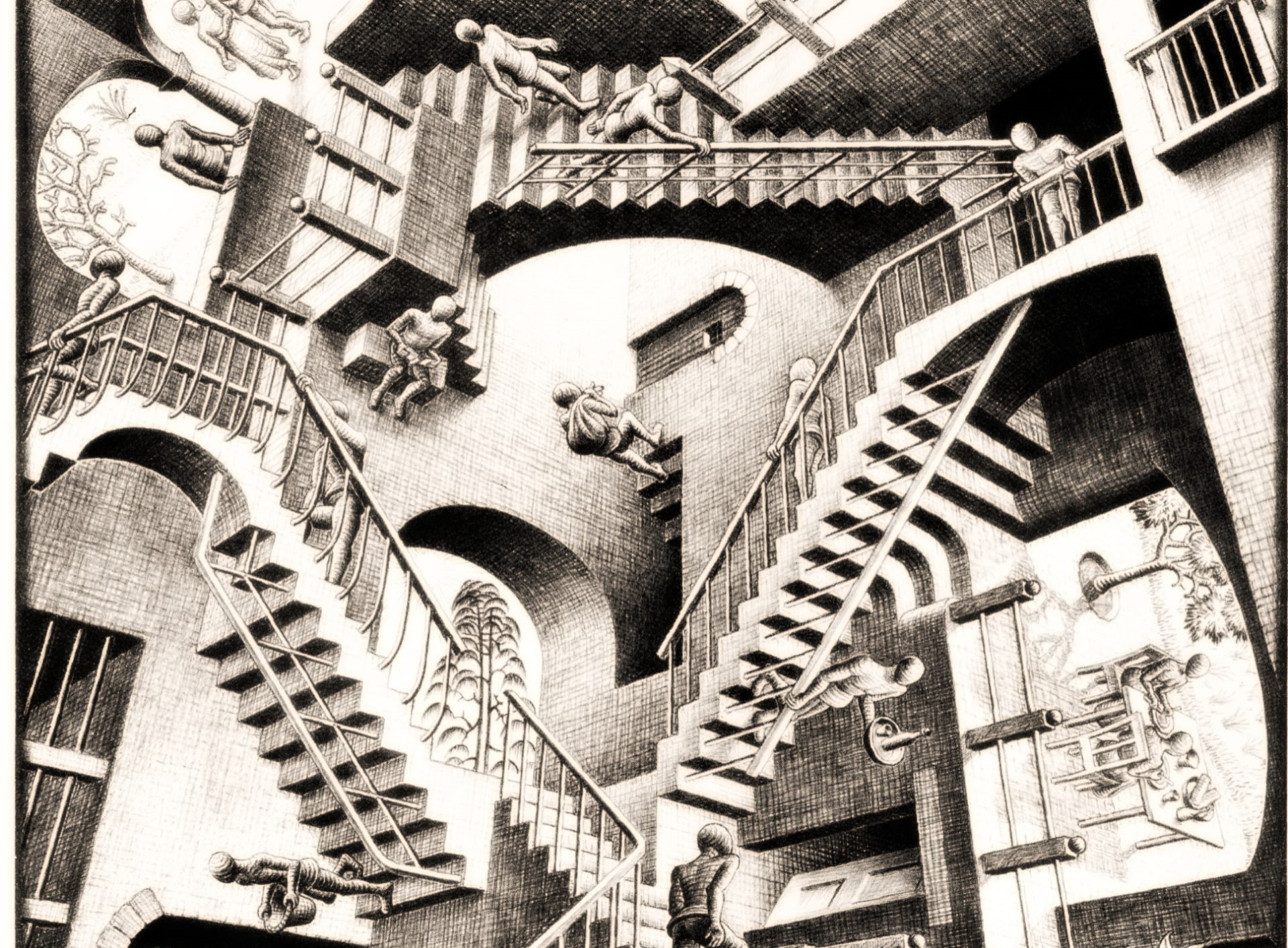 no people, outdoors, the past, house, steps and staircases, staircase, travel destinations, railing, m. c. escher, city, residential district, spiral, photo, HD Wallpaper