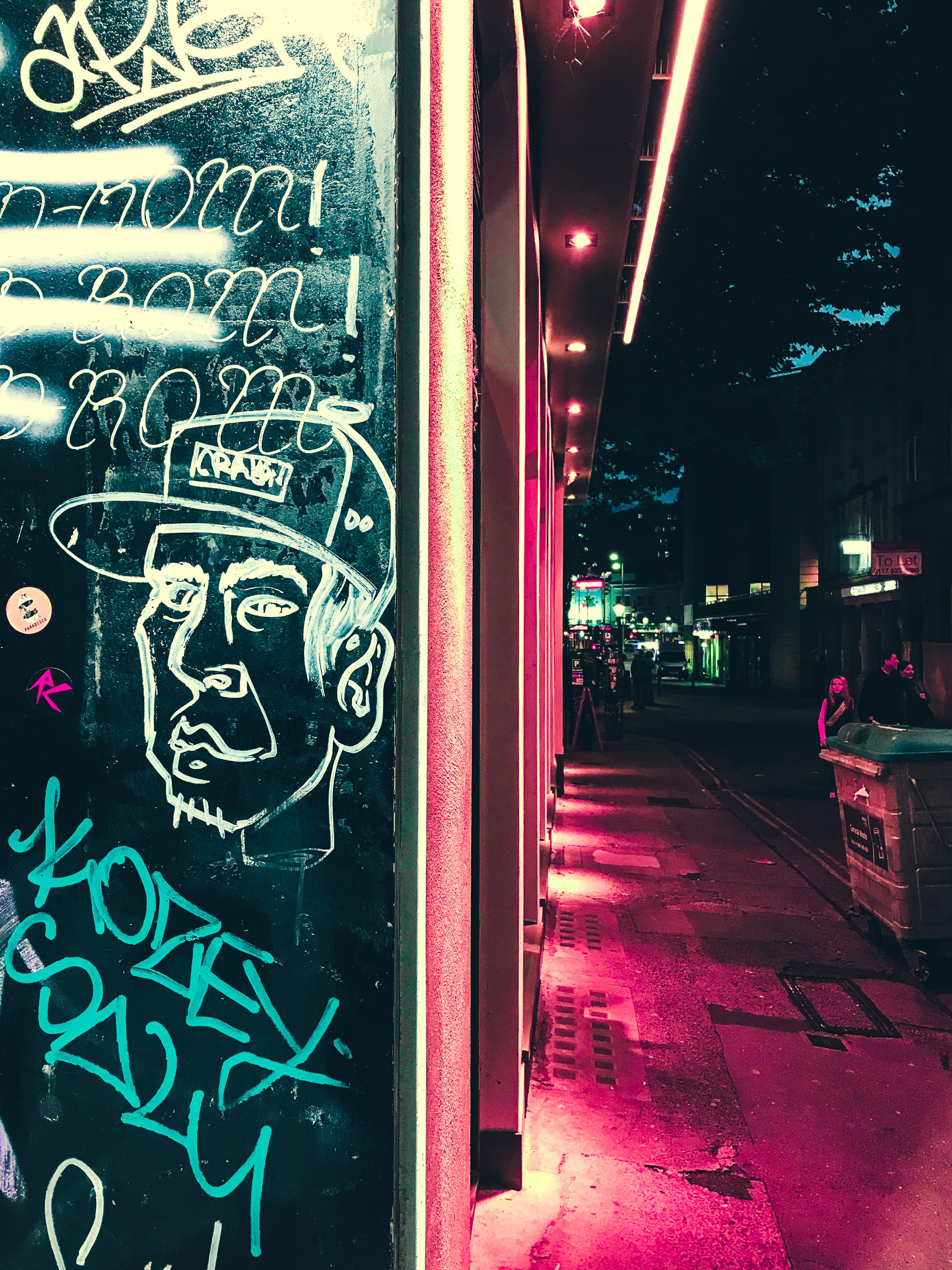 illuminated, western script, footpath, street, lighting equipment, night, building exterior, cyberpunk, bristol, 4K, text, building, person, 21 clare st, Phone HD Wallpaper