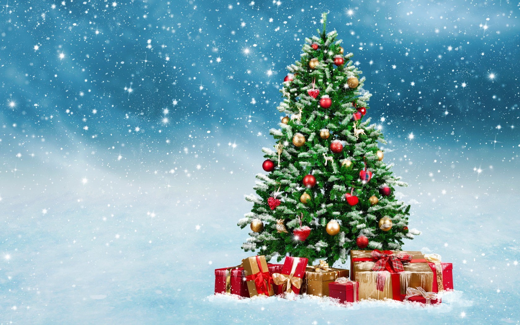 decoration, snow, Merry, balloons, tree, winter, christmass, toys, 720P, green, gifts, Christmas tree, illustration, Christmas, HD Wallpaper