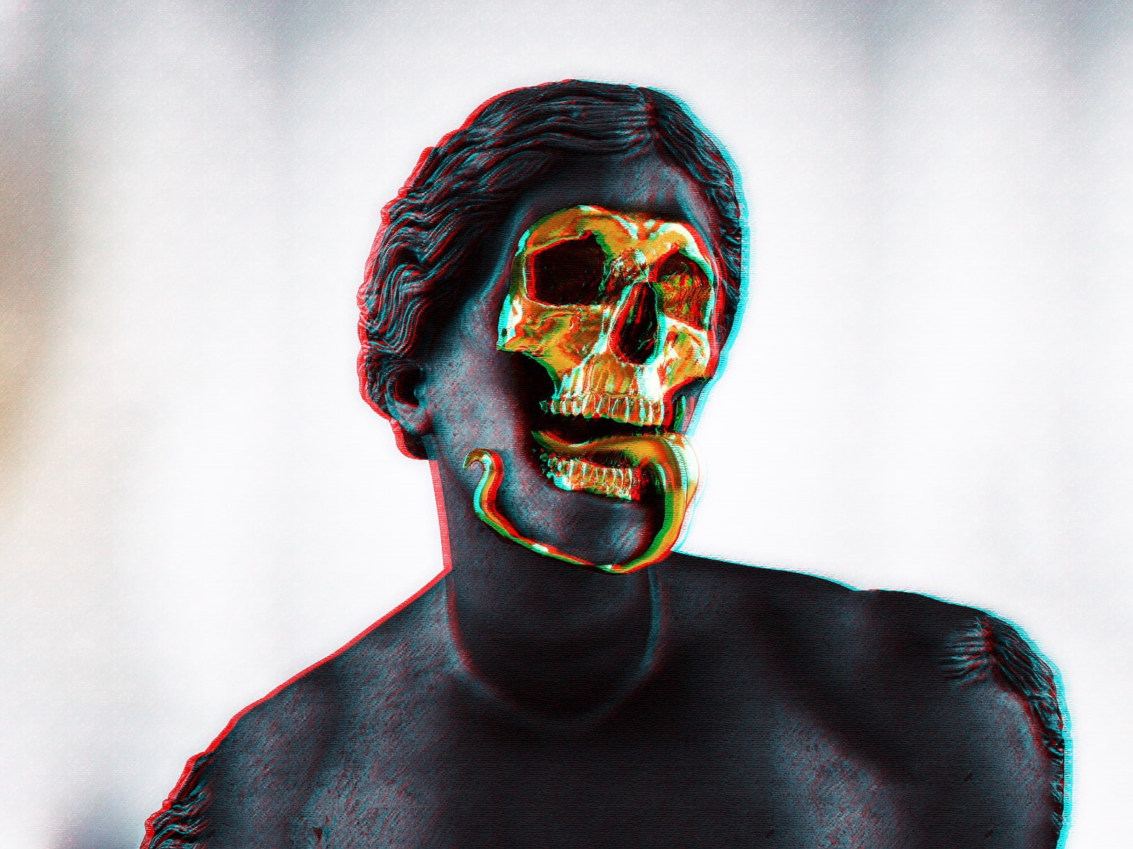 statue, skull, 720P, gold, vaporwave, HD Wallpaper