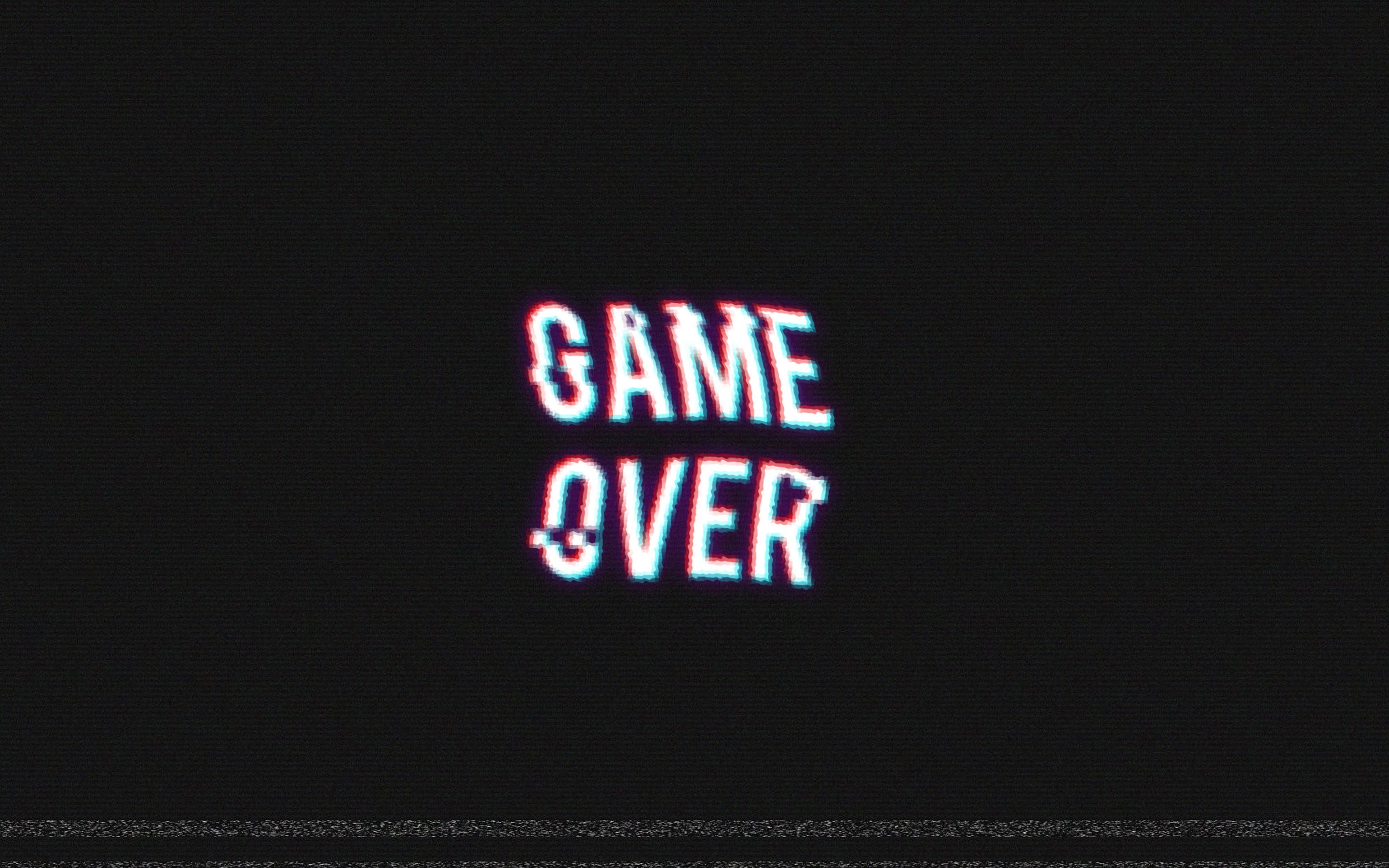 black, game, dark, glowing, close-up, distortion, GAME OVER, 2K, capital letter, night, illuminated, text, sign, retro games, black background, communication, HD Wallpaper