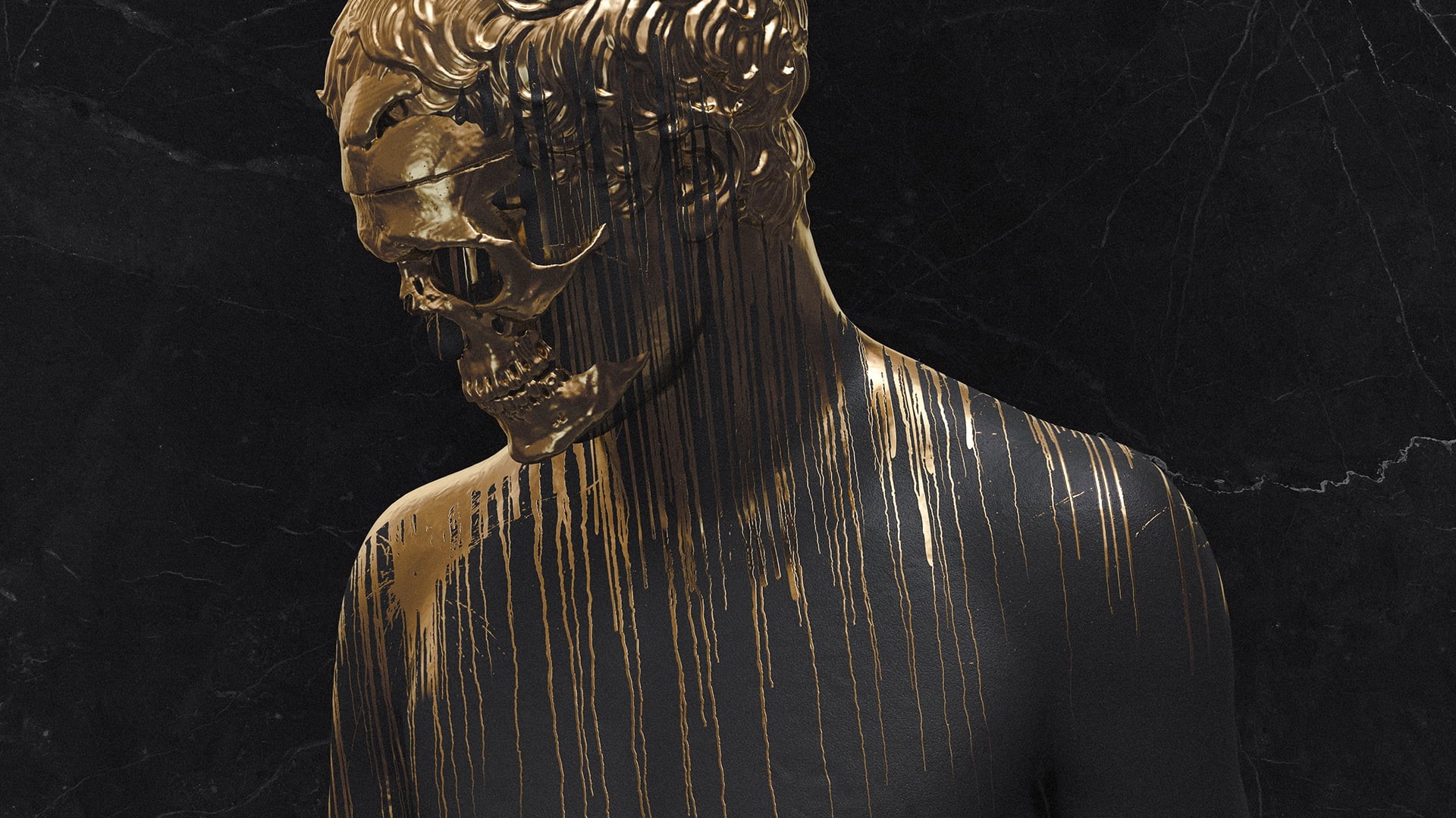 1080P, gold, Apashe, skull, sculpture, billelis, HD Wallpaper