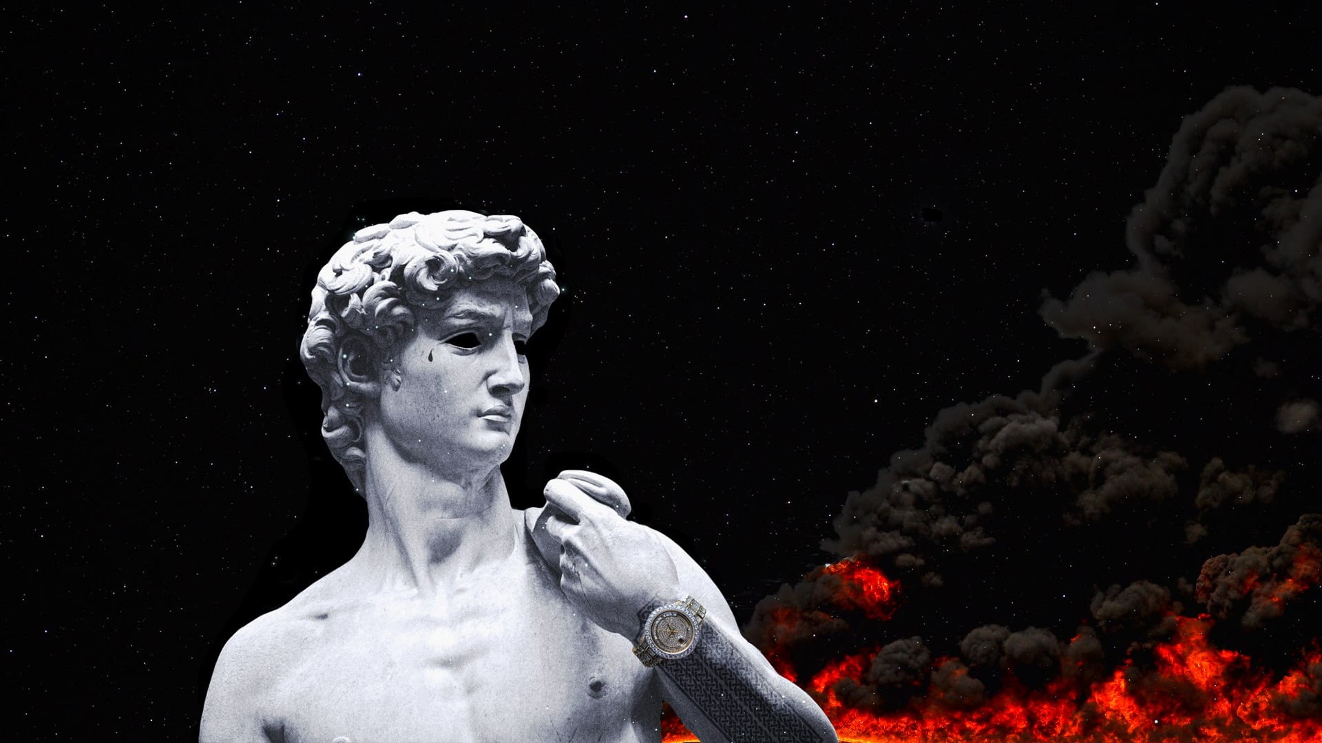 portrait, discobolos, creativity, outdoors, Statue of David, space, 1080P, no people, human representation, tattoo, low angle view, female likeness, marble, HD Wallpaper