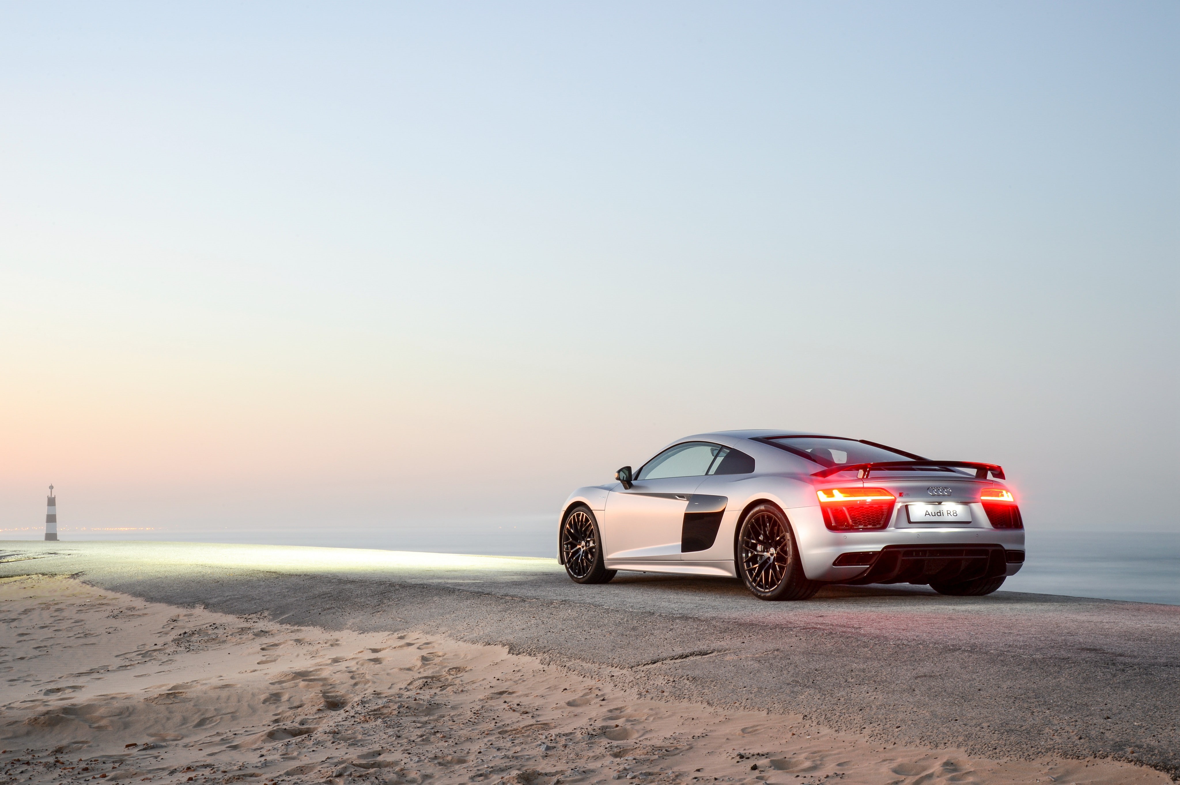 Audi R8 V10 Plus, Audi R8 Type 4S, Audi, sea, car, 4K, Audi R8, HD Wallpaper