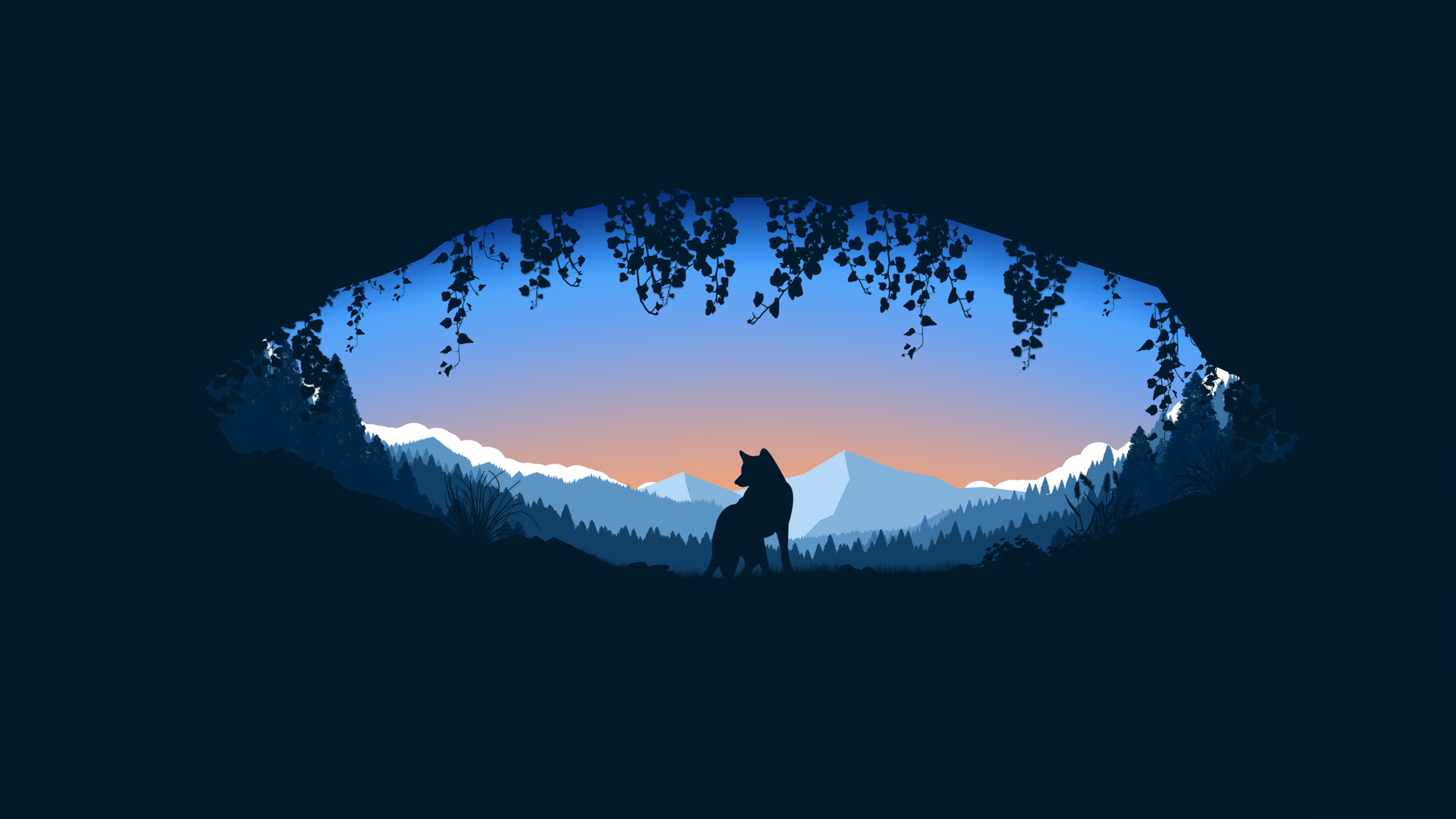 artist, hd, artwork, deviantart, wolf, cave, minimalist, digital art, 4K, 4k, minimalism, HD Wallpaper