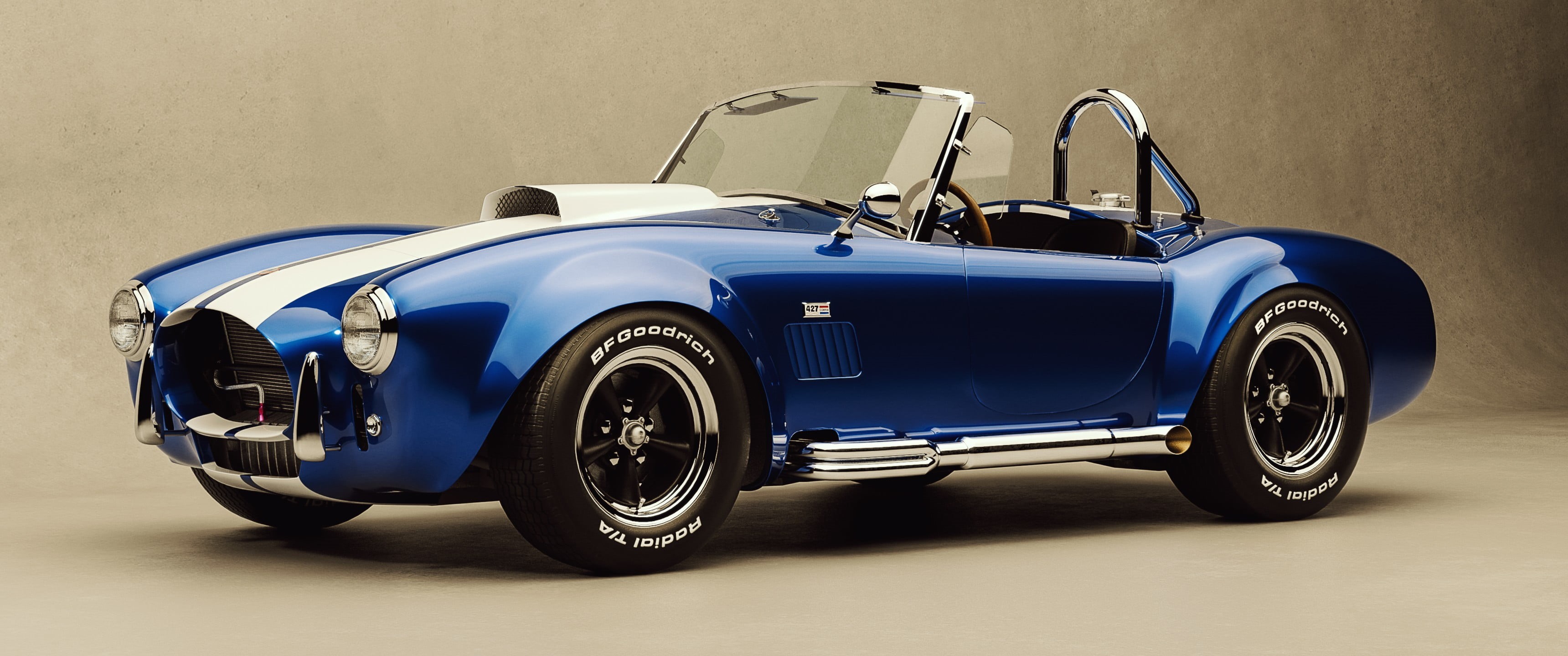 sport, silver colored, tire, convertible, speed, shelby, mode of transportation, studio shot, wheel, blue, 2K, indoors, metal, luxury, shiny, chrome, transportation, HD Wallpaper
