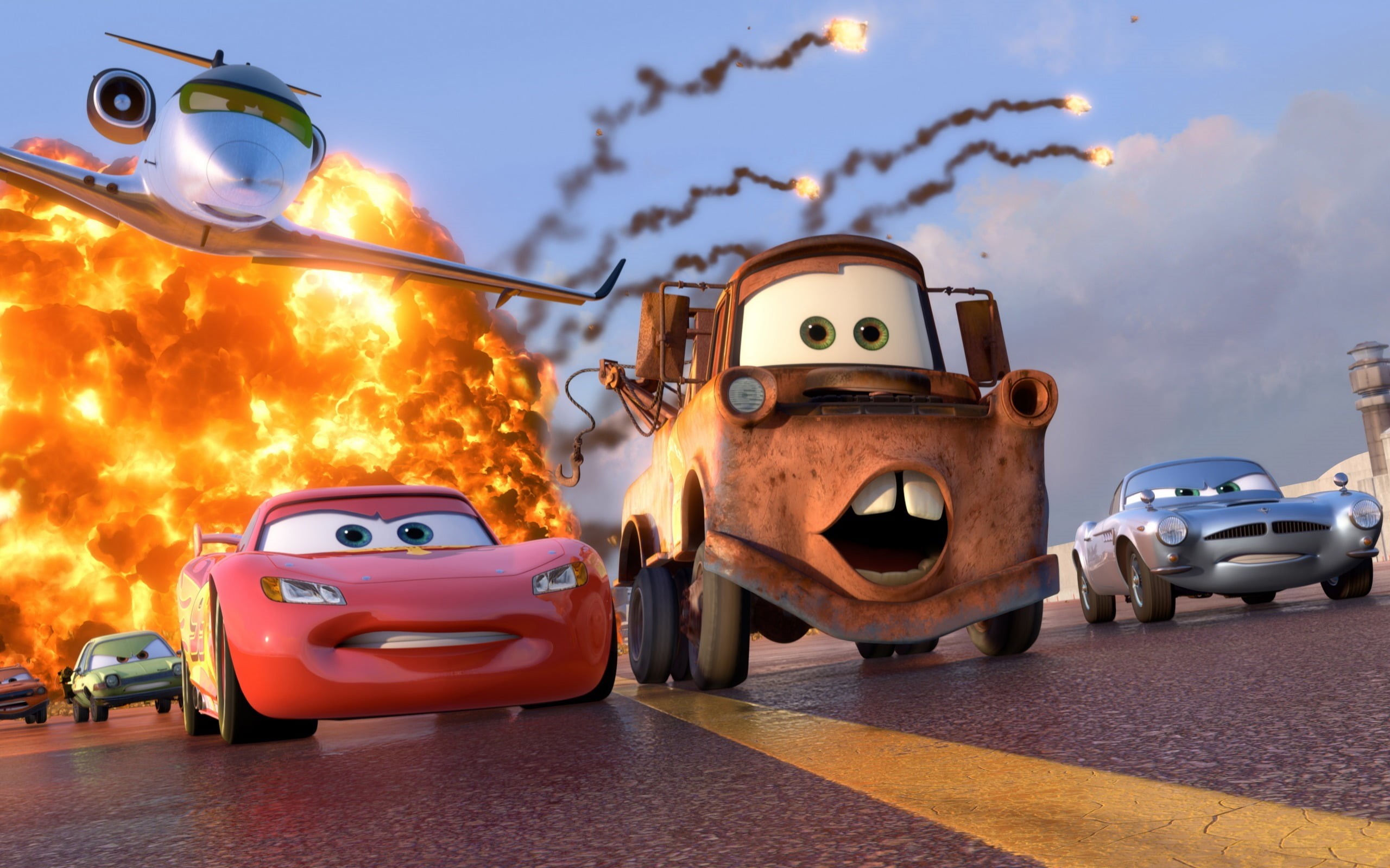 prosecution, mode of transportation, Tokyo drift, nature, Owen Wilson, race, agent, sky, car, 2K, animated film, Lightning, lighting Equipment, flame, HD Wallpaper