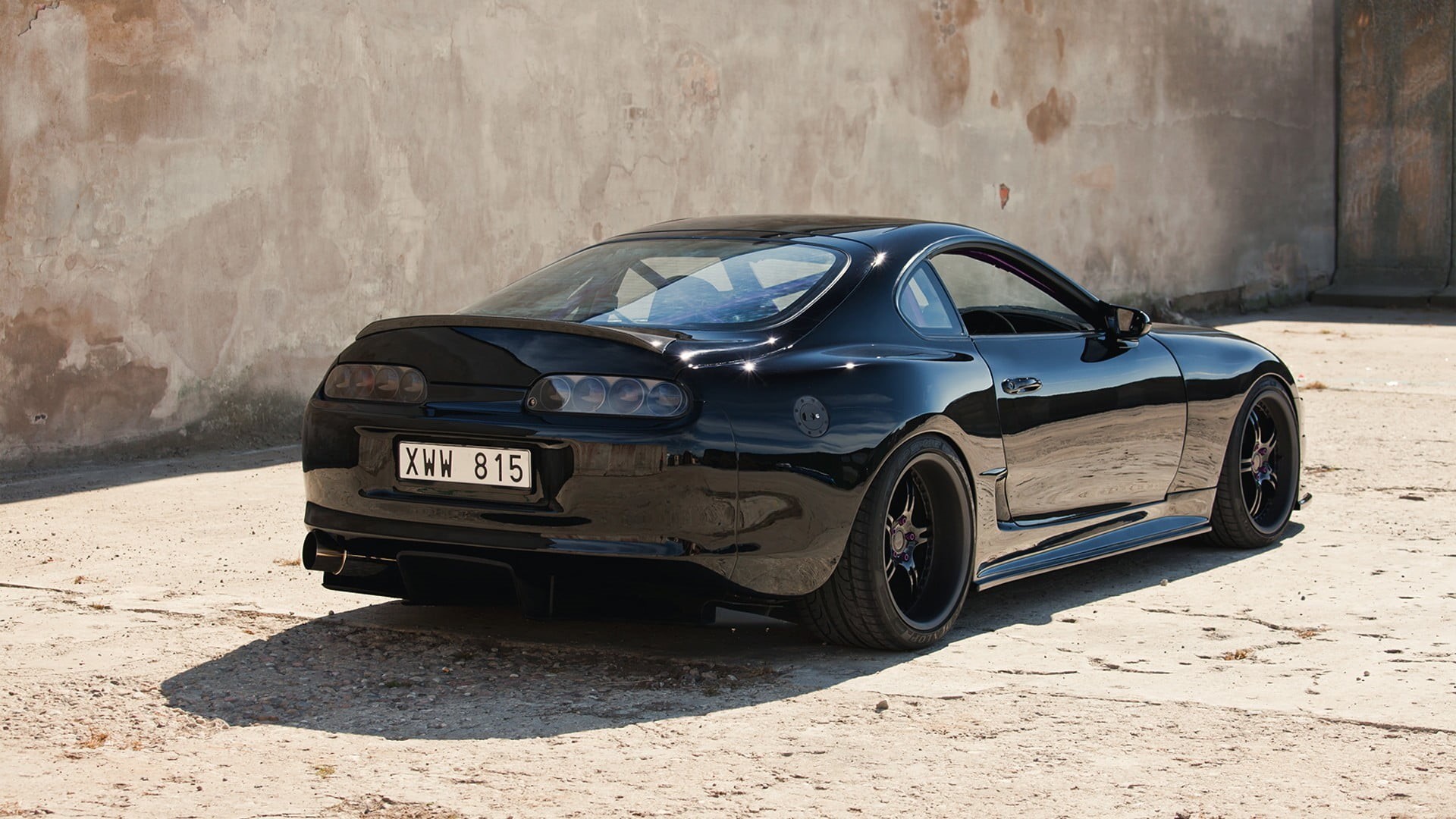 retro styled, car, mode of transportation, Toyota Supra MK4, shadow, architecture, concrete, nature, day, parking, transportation, black, no people, land vehicle, HD Wallpaper