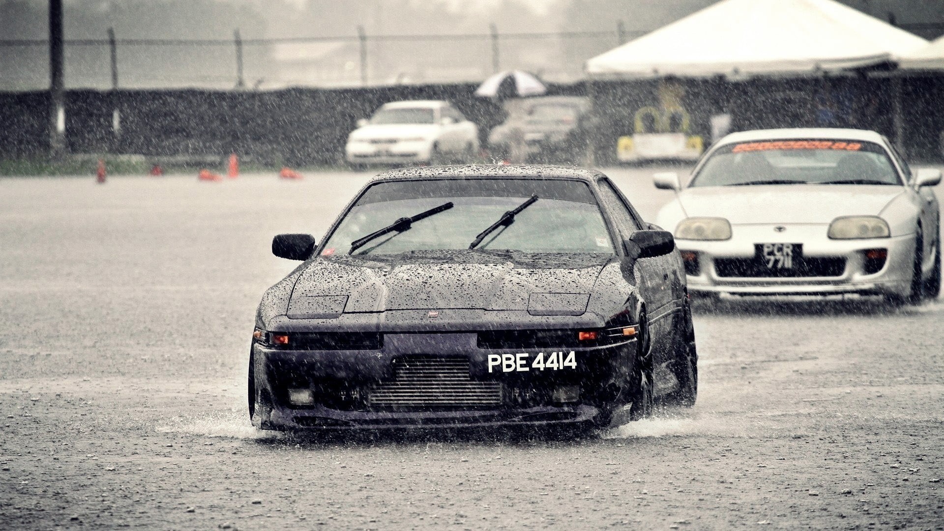 1080P, Supra, street, transportation, water, day, car, motor vehicle, city, Toyota, muscle cars, drift, black, Nissan, road, nature, focus on foreground, HD Wallpaper
