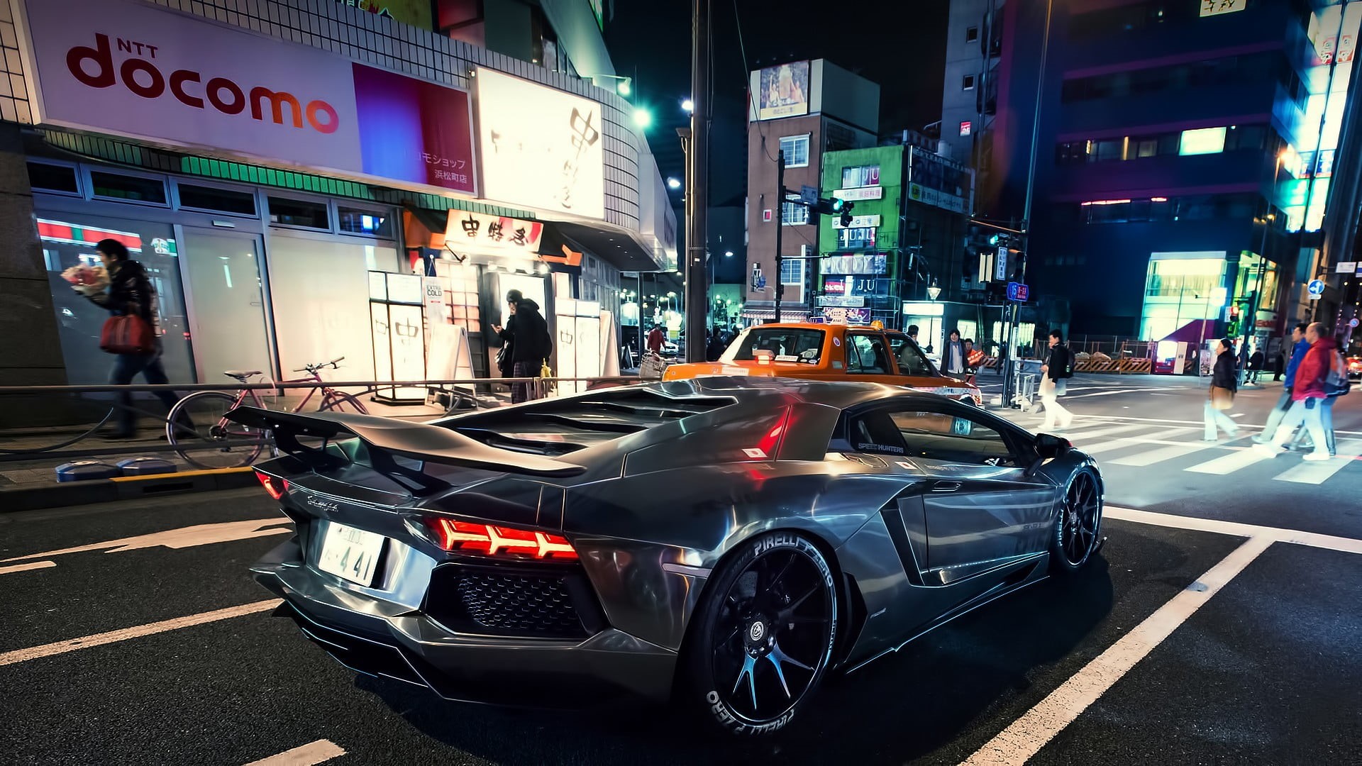 mode of transportation, nightlife, building exterior, illuminated, car, outdoors, night, transportation, city life, lamborghini, coupe, built structure, HD Wallpaper