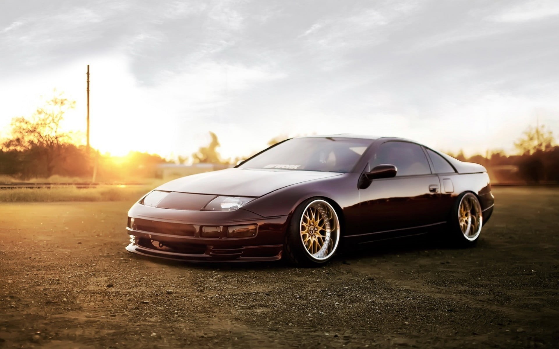 sports car, wealth, stationary, Stance, black, no people, land, tire, cloud - sky, road, land vehicle, JDM, wheel, sunset, Nissan 300ZX, transportation, HD Wallpaper