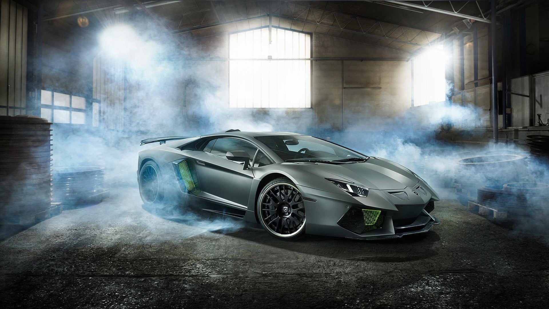 activity, indoors, motor vehicle, car, motion, day, smoke - physical structure, transportation, sports car, land vehicle, aventador, car accident, Lamborghini, HD Wallpaper