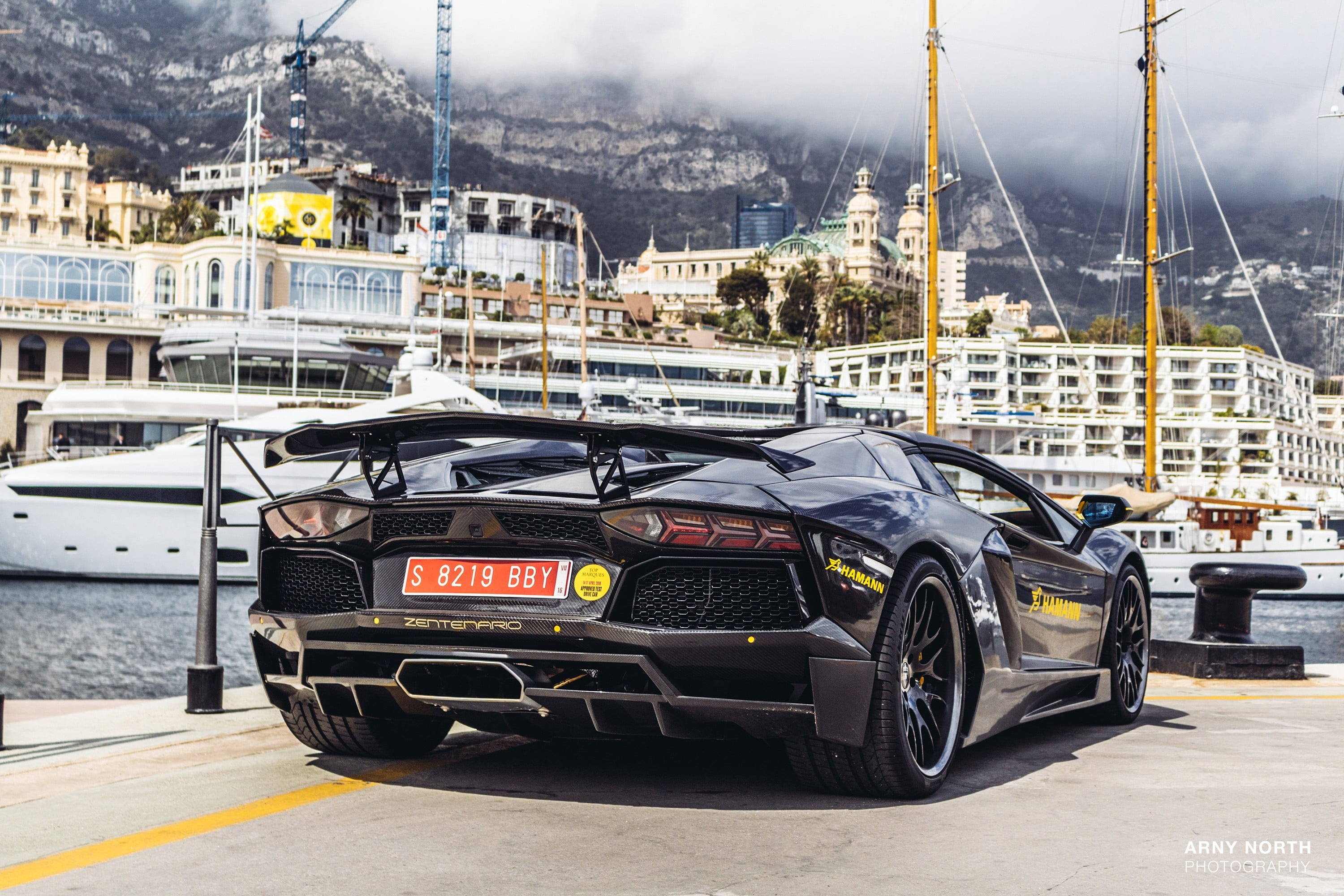 black cars, nature, road, aventador, water, Lamborghini, Arny North, Hamann, street, mode of transportation, land vehicle, day, nautical vessel, architecture, HD Wallpaper