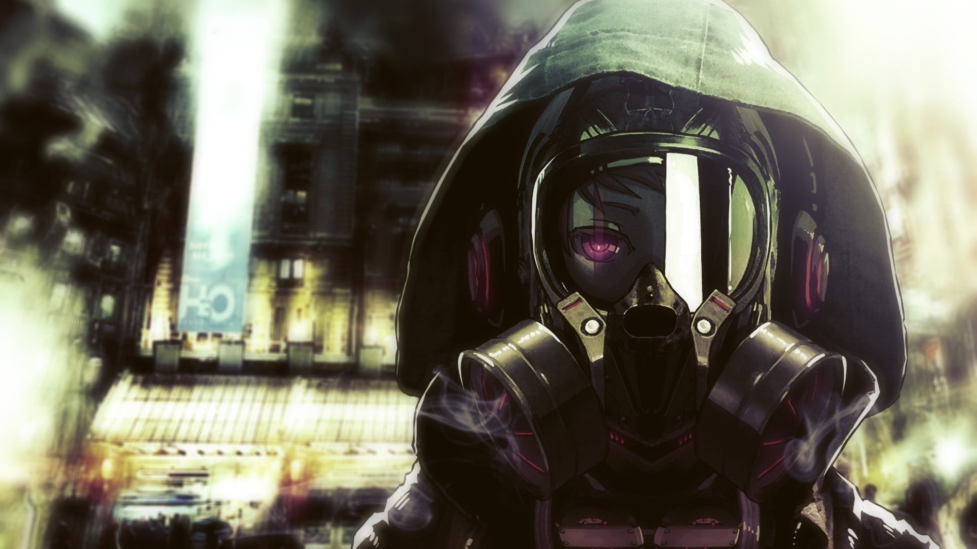 security, anime, one person, protective mask - workwear, women, gas masks, architecture, outdoors, portrait, camera - photographic equipment, day, illustration, HD Wallpaper