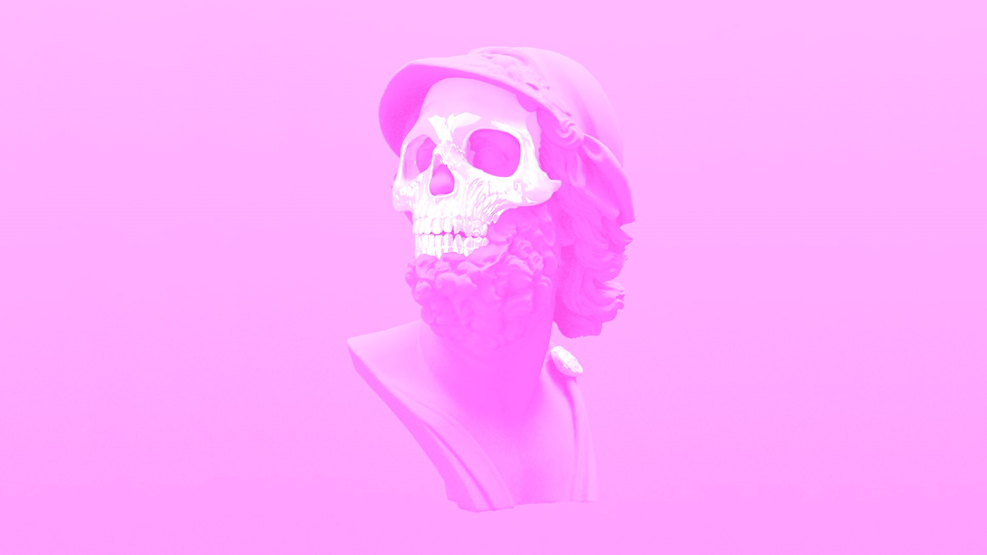 skull, skeleton, vaporwave, 1080P, pink, HD Wallpaper
