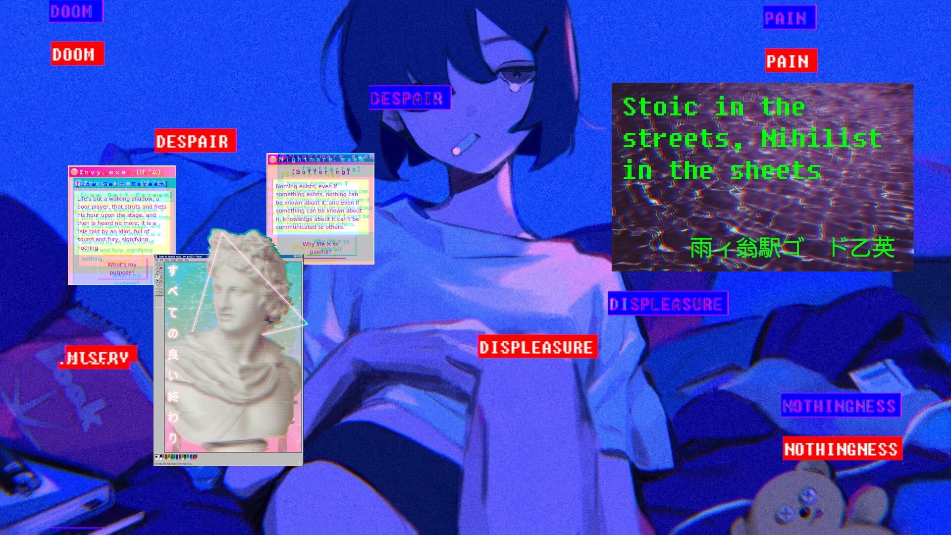 stoicism, vaporwave, philosophy, 1080P, anime girls, nihilism, HD Wallpaper