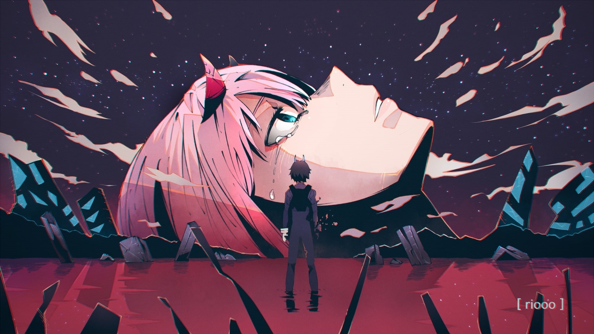 Anime, neon genesis evangelion, crossover, zero two, darling in the franxx, 1080P, HD Wallpaper