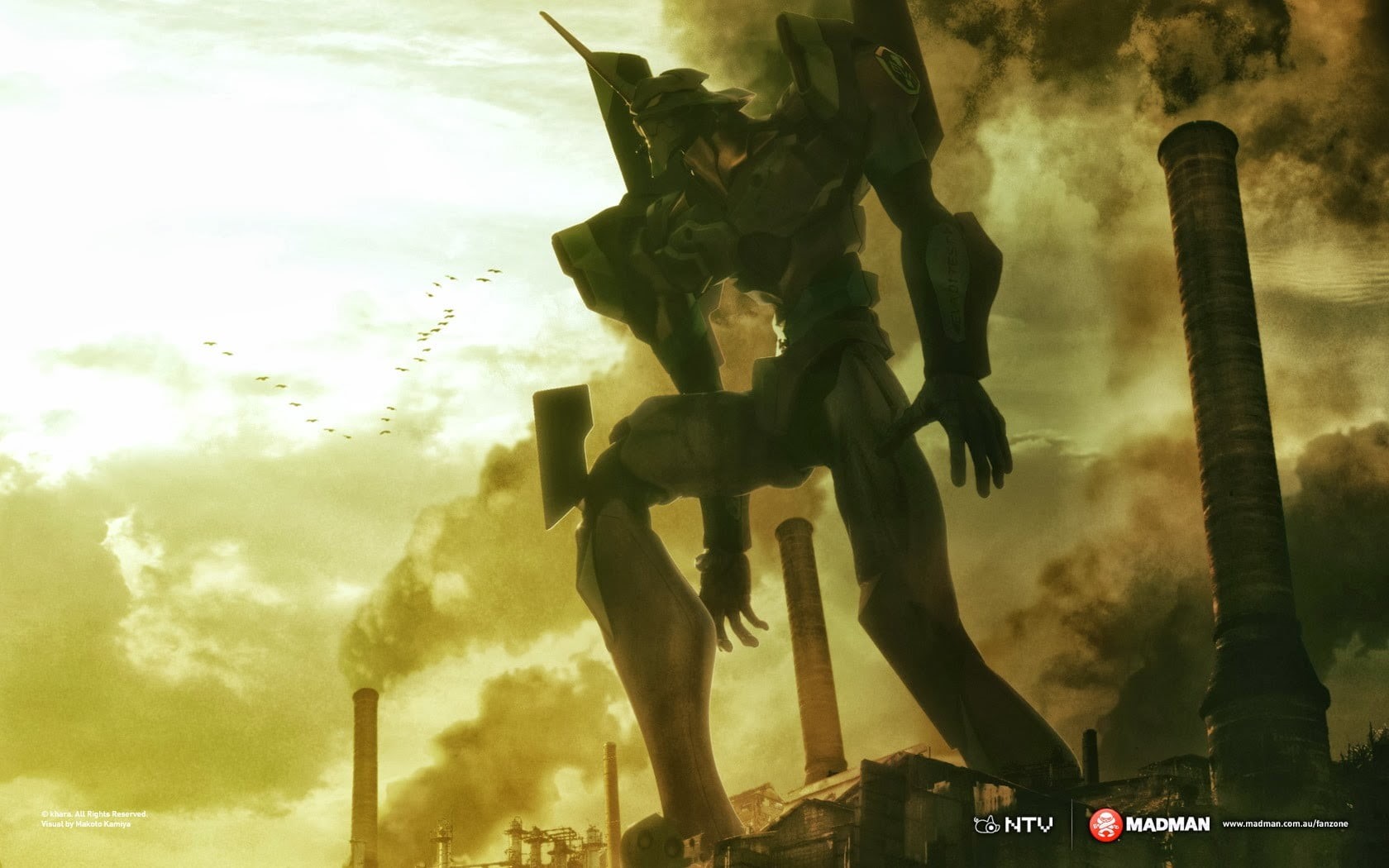 no people, day, low angle view, built structure, anime, motion, robot, Neon Genesis Evangelion, smoke - physical structure, cloud - sky, human representation, HD Wallpaper