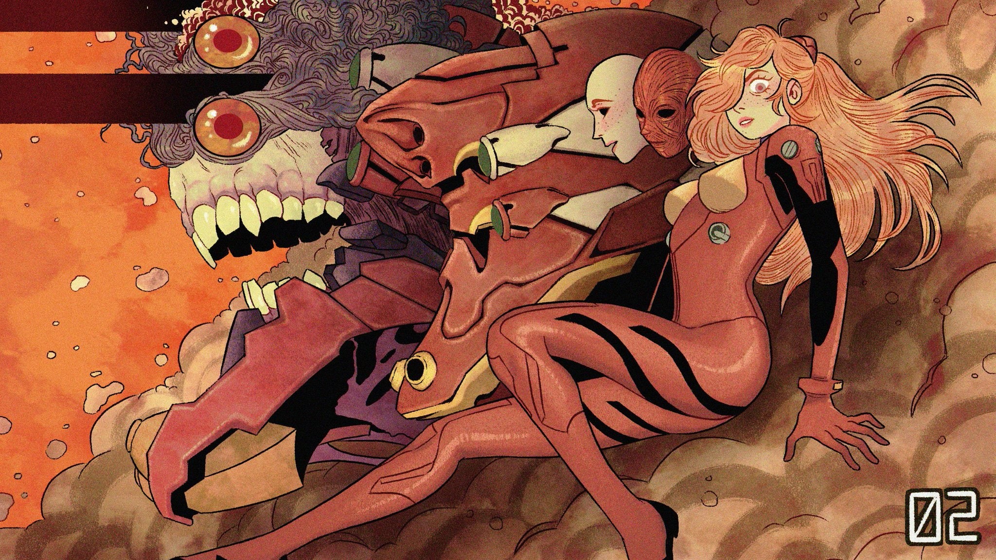 EVA Unit 02, art and craft, no people, dragon, human representation, ornate, Asuka Langley Soryu, close-up, history, animal wildlife, invertebrate, decoration, HD Wallpaper