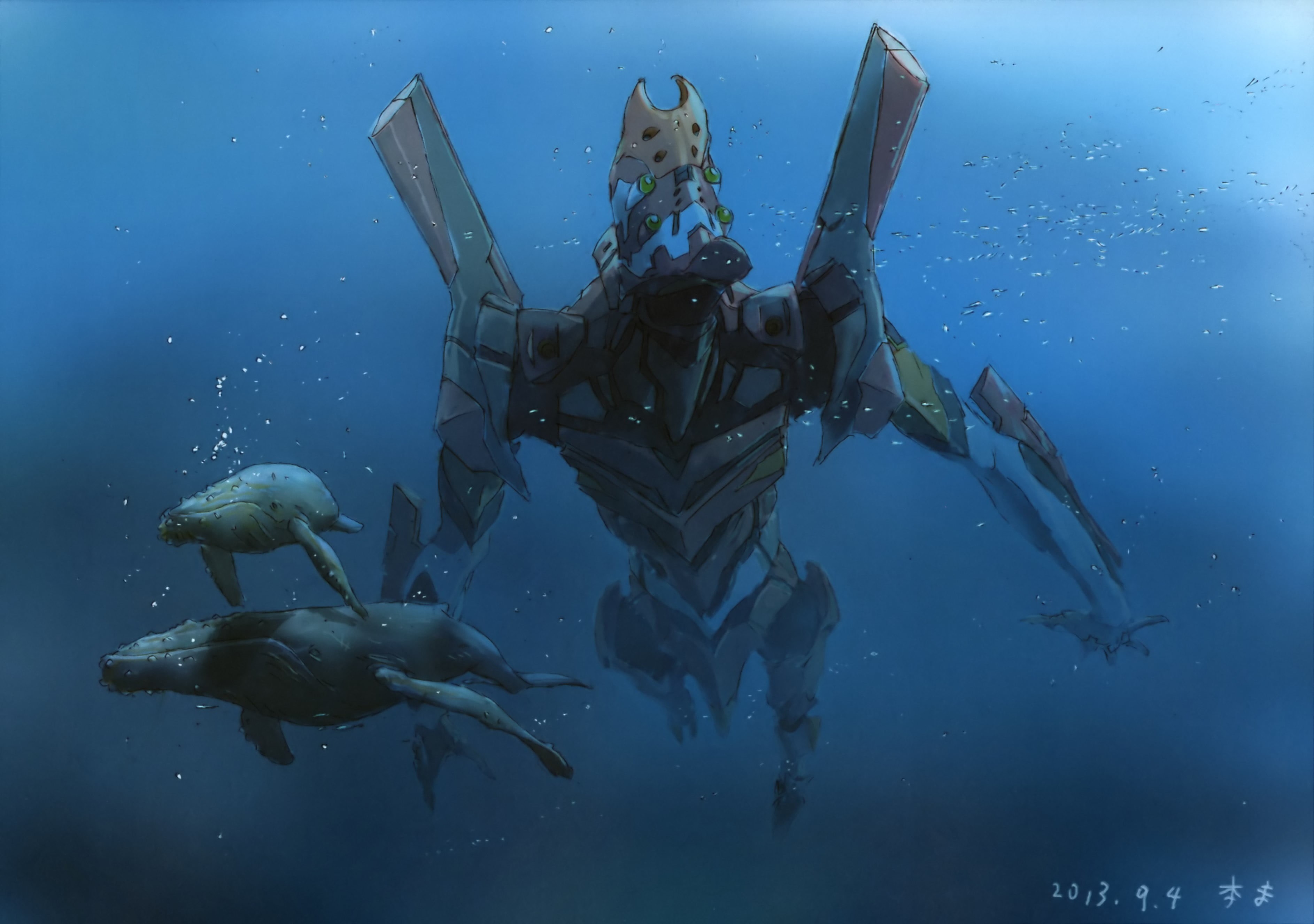 undersea, sea life, underwater, sport, nature, animal, water, marine, Neon Genesis Evangelion, 2K, scuba diving, shorts, s, animal wildlife, EVA Unit 02, HD Wallpaper