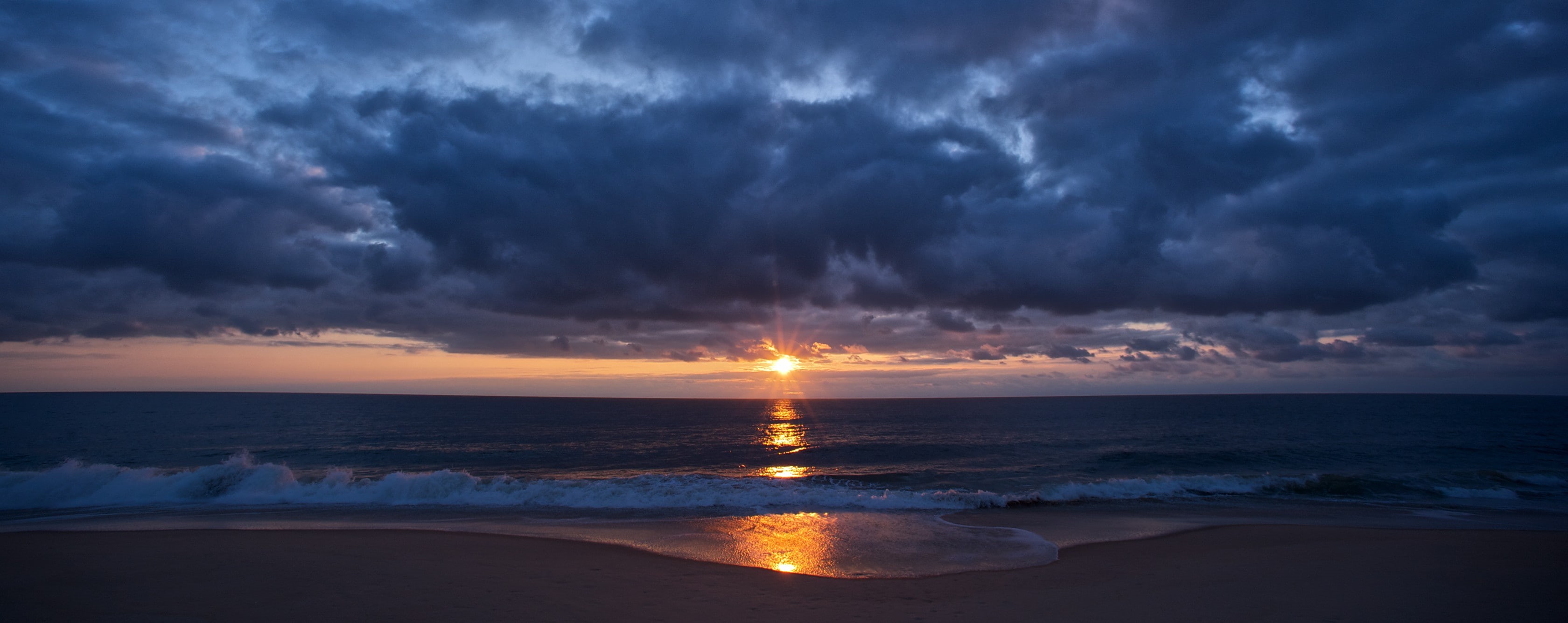 coast, beach, clouds, sky, sea, reflection, nature, 2K, landscape, water, sunset, waves, HD Wallpaper