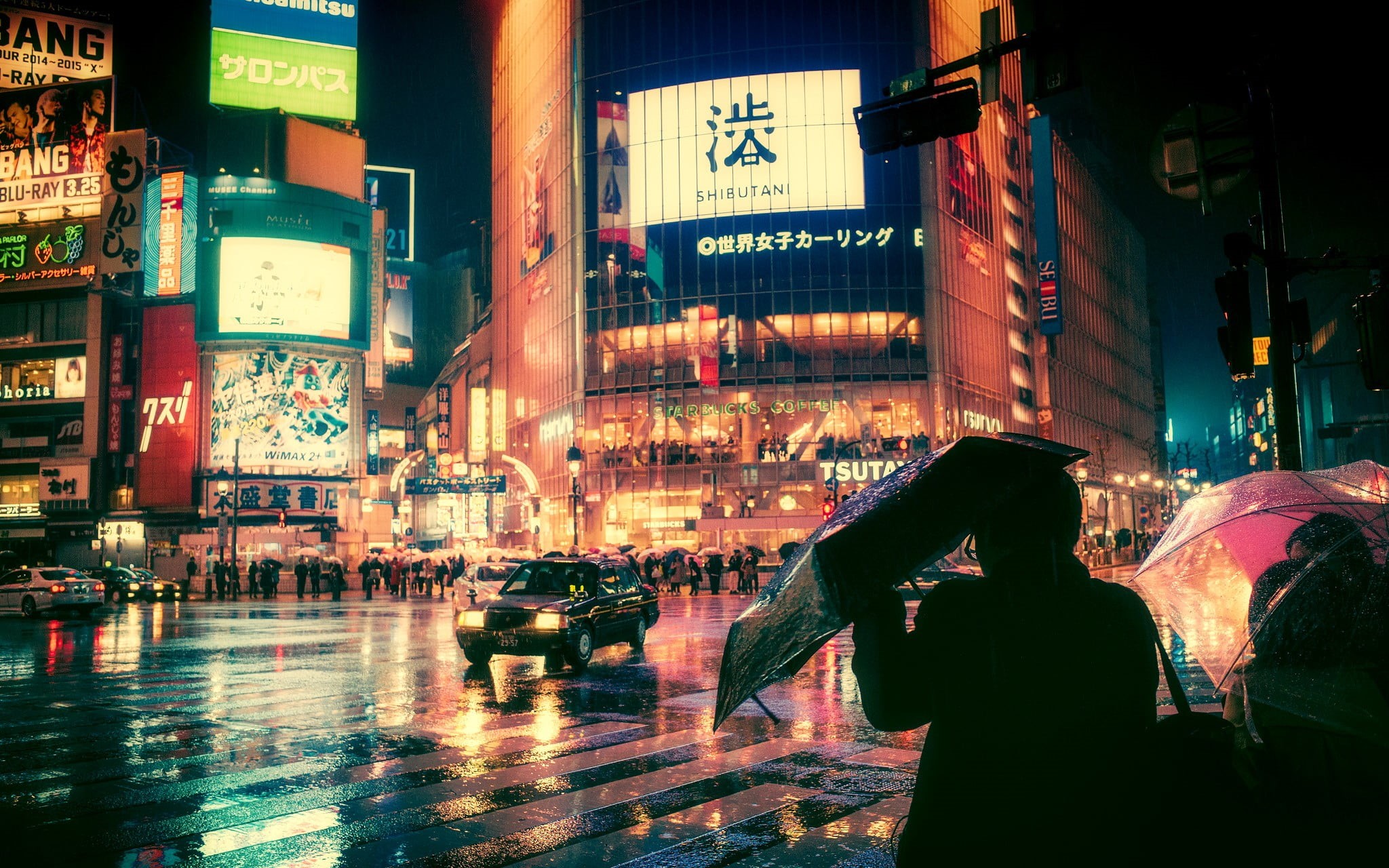 Japan, city, new, rain, 1080P, square, motor vehicle, built structure, street, york, building exterior, people, transportation, city life, architecture, HD Wallpaper