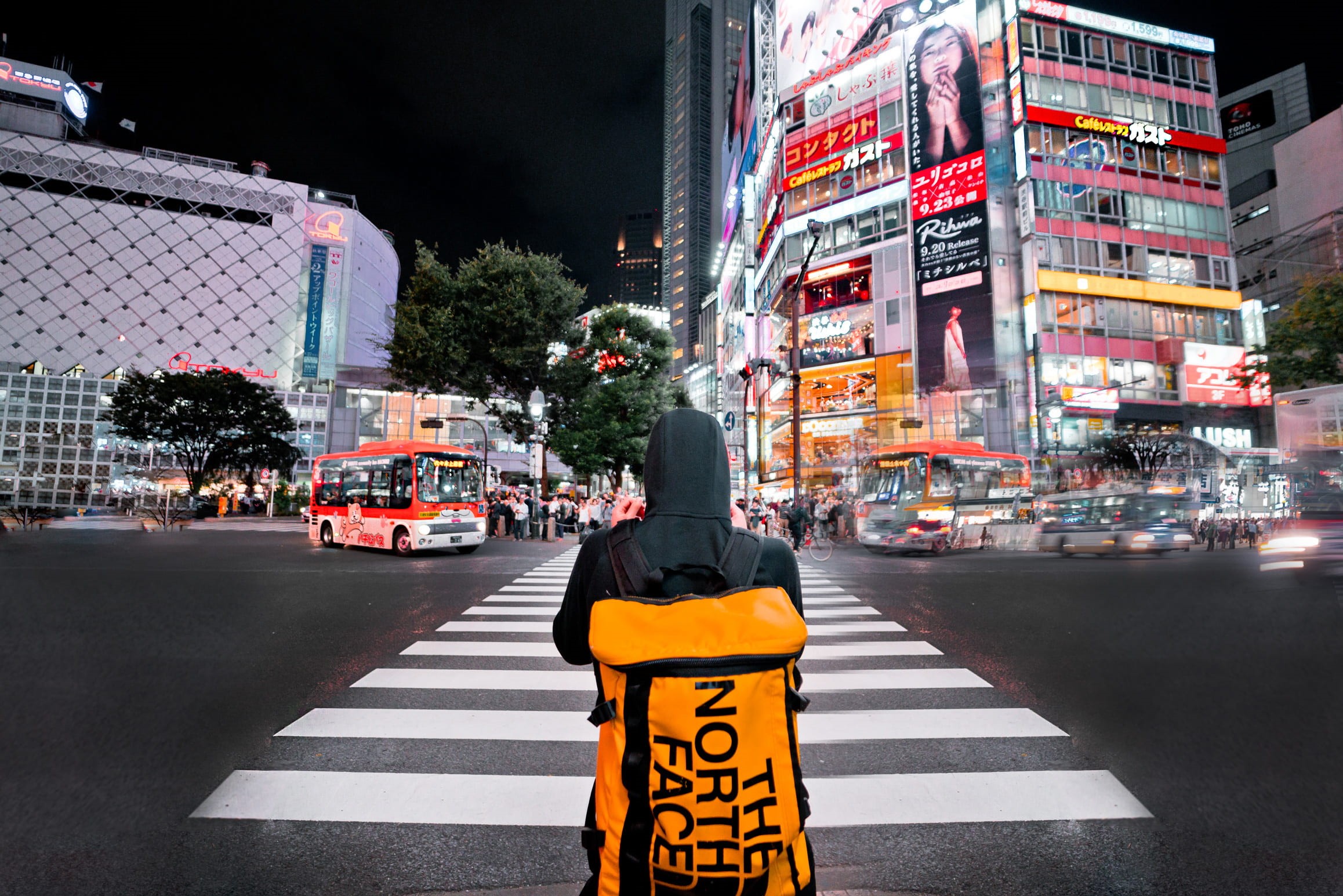 time, standing, built structure, new, bus, walk, road, traffic, city, city lights, lane, marking, building exterior, neon signs, crossing, real people, HD Wallpaper