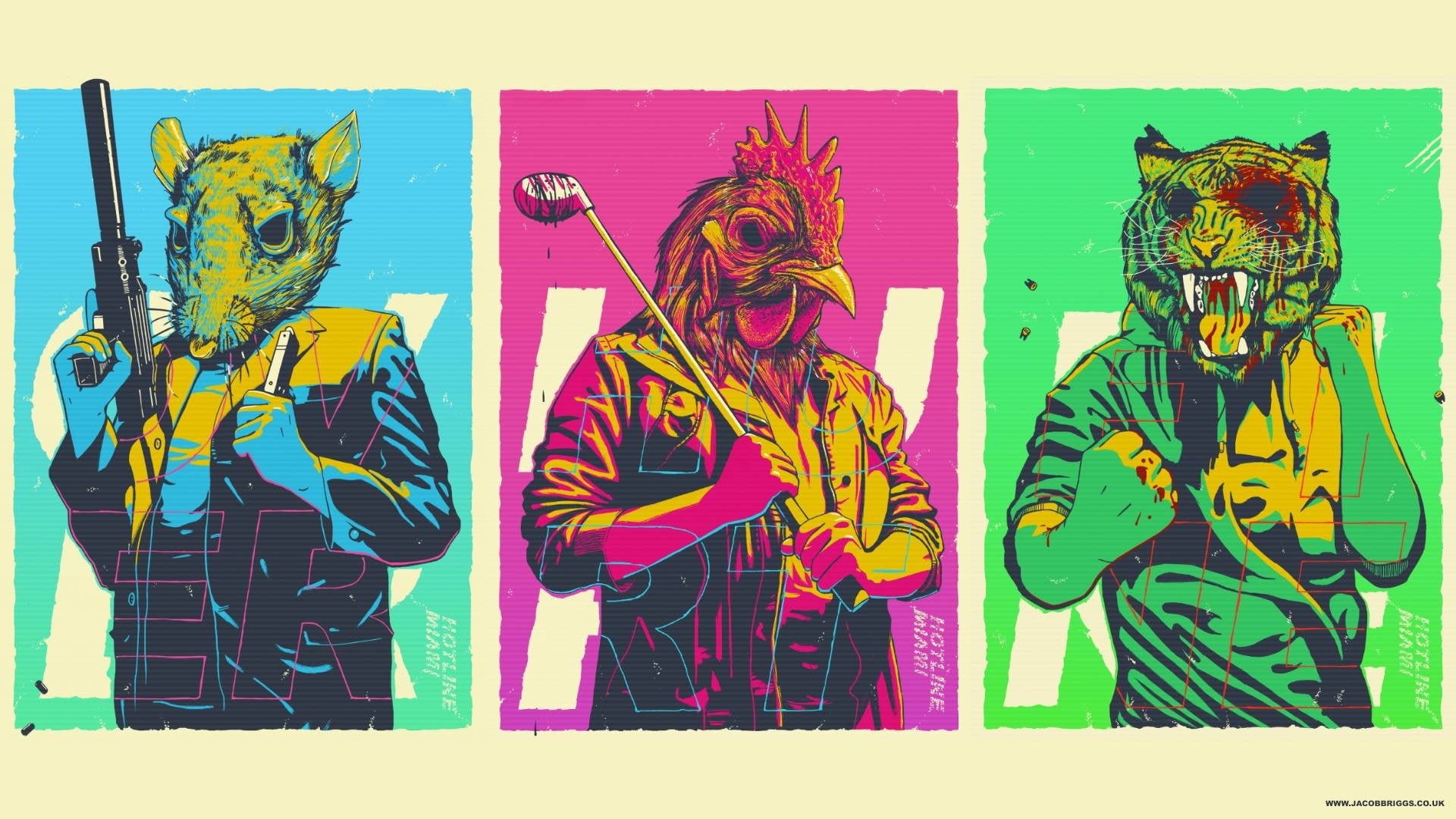themed, wall, pop Art, human representation, front view, three, creativity, graffiti, Hotline Miami, multi colored, auto post production filter, arts, paint, HD Wallpaper